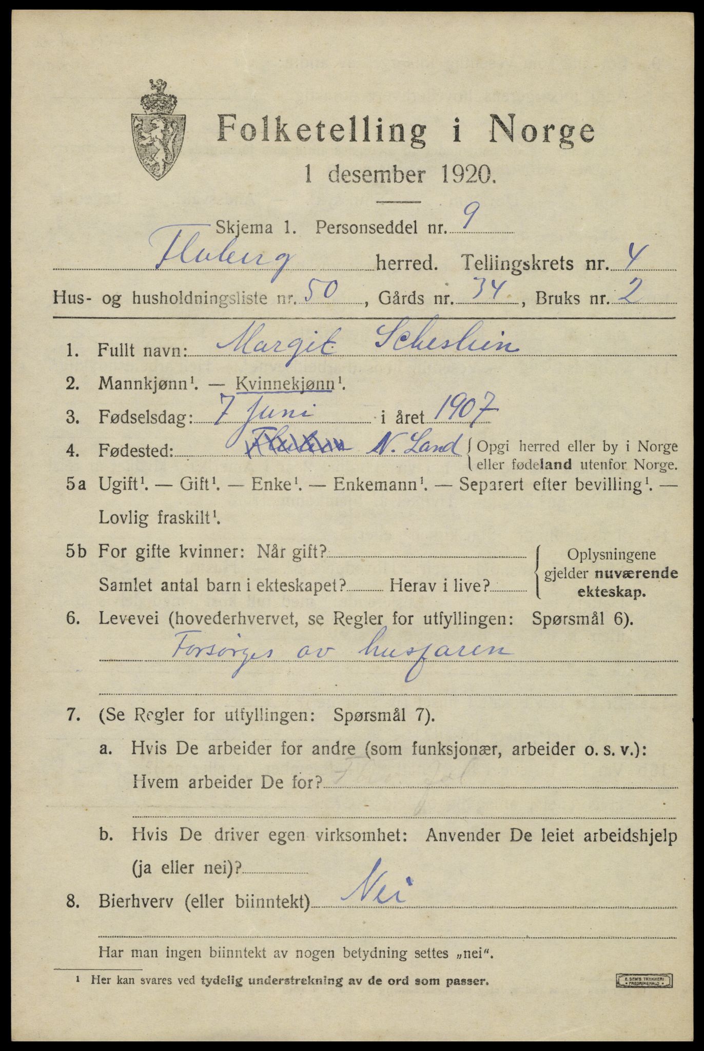 SAH, Folketelling 1920 for 0537 Fluberg herred, 1920, s. 3946