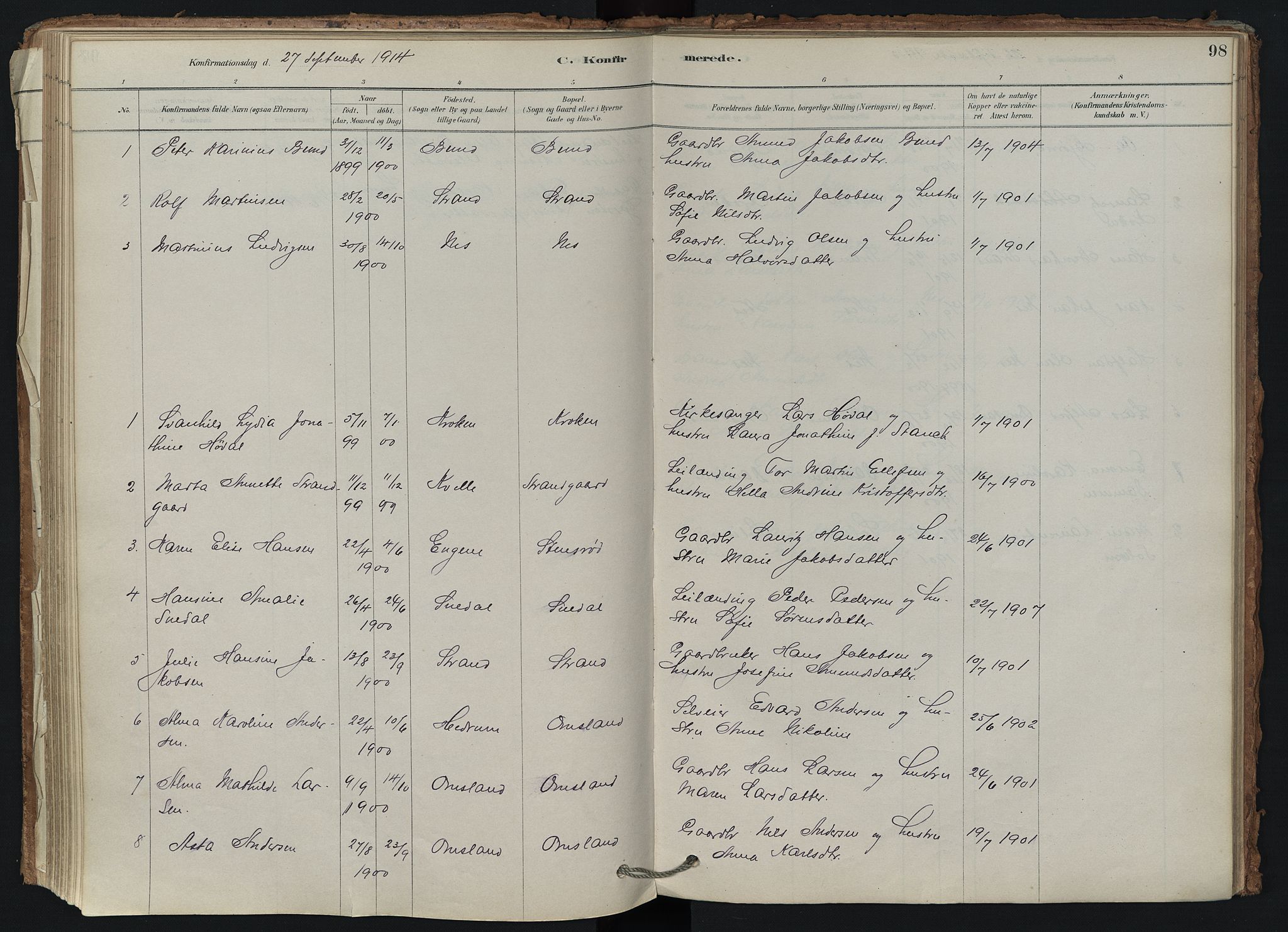 Brunlanes kirkebøker, SAKO/A-342/F/Fd/L0001: Ministerialbok nr. IV 1, 1878-1917, s. 98