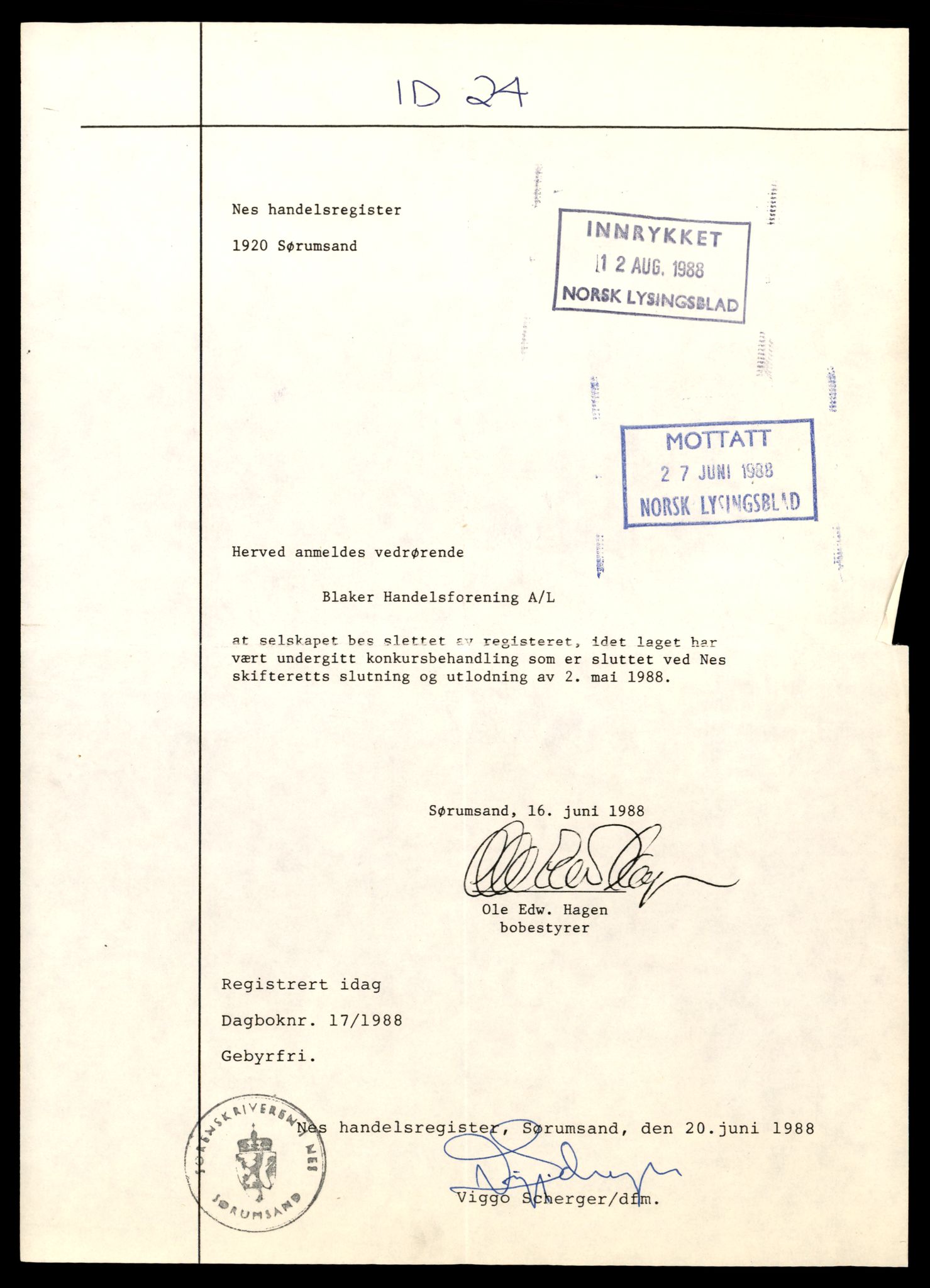 Nes tingrett, SAT/A-10548/K/Ke/Keb/L0024: Andelslag, Bla - Tog, 1944-1990, s. 1