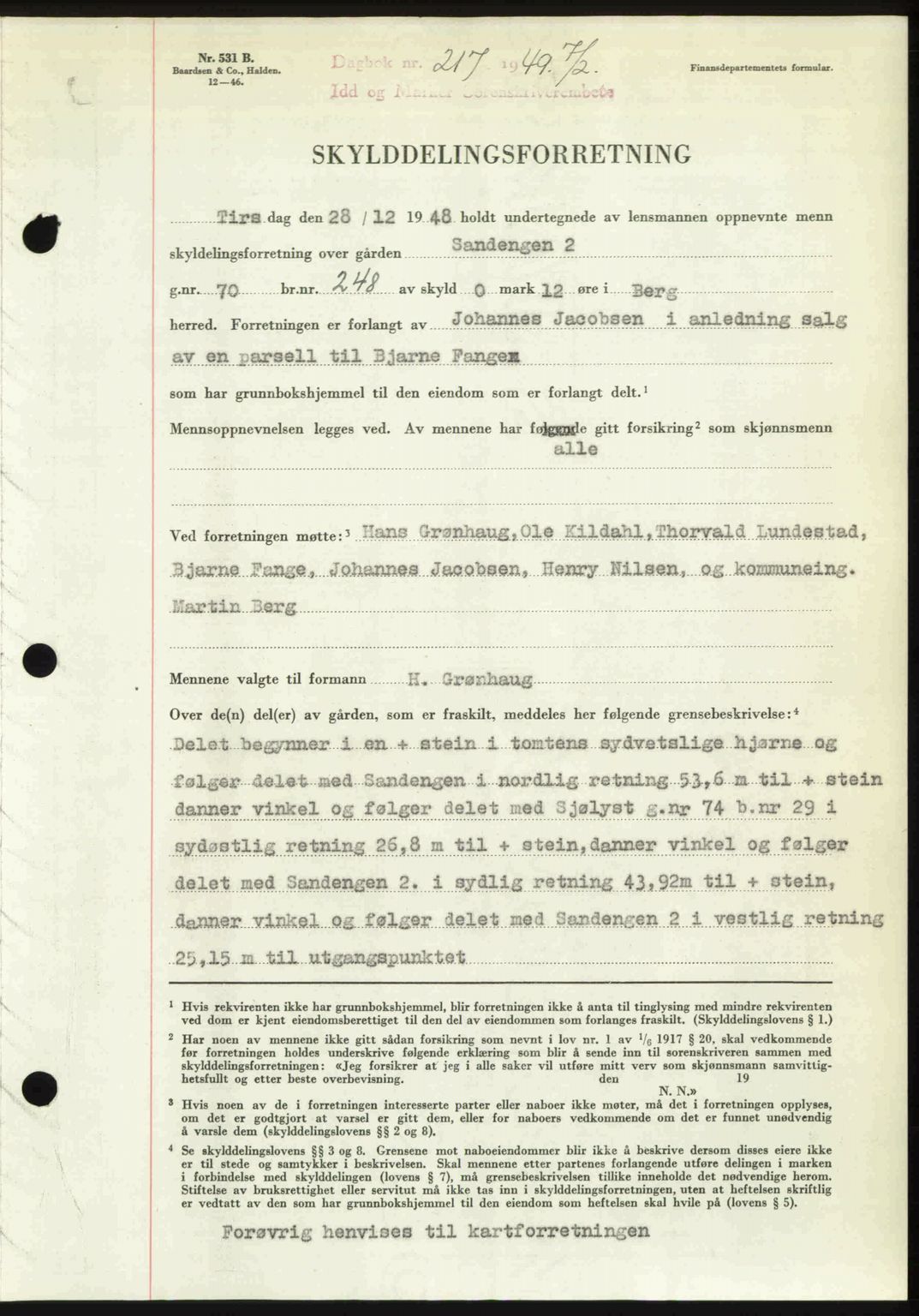 Idd og Marker sorenskriveri, SAO/A-10283/G/Gb/Gbb/L0011: Pantebok nr. A11, 1948-1949, Dagboknr: 217/1949