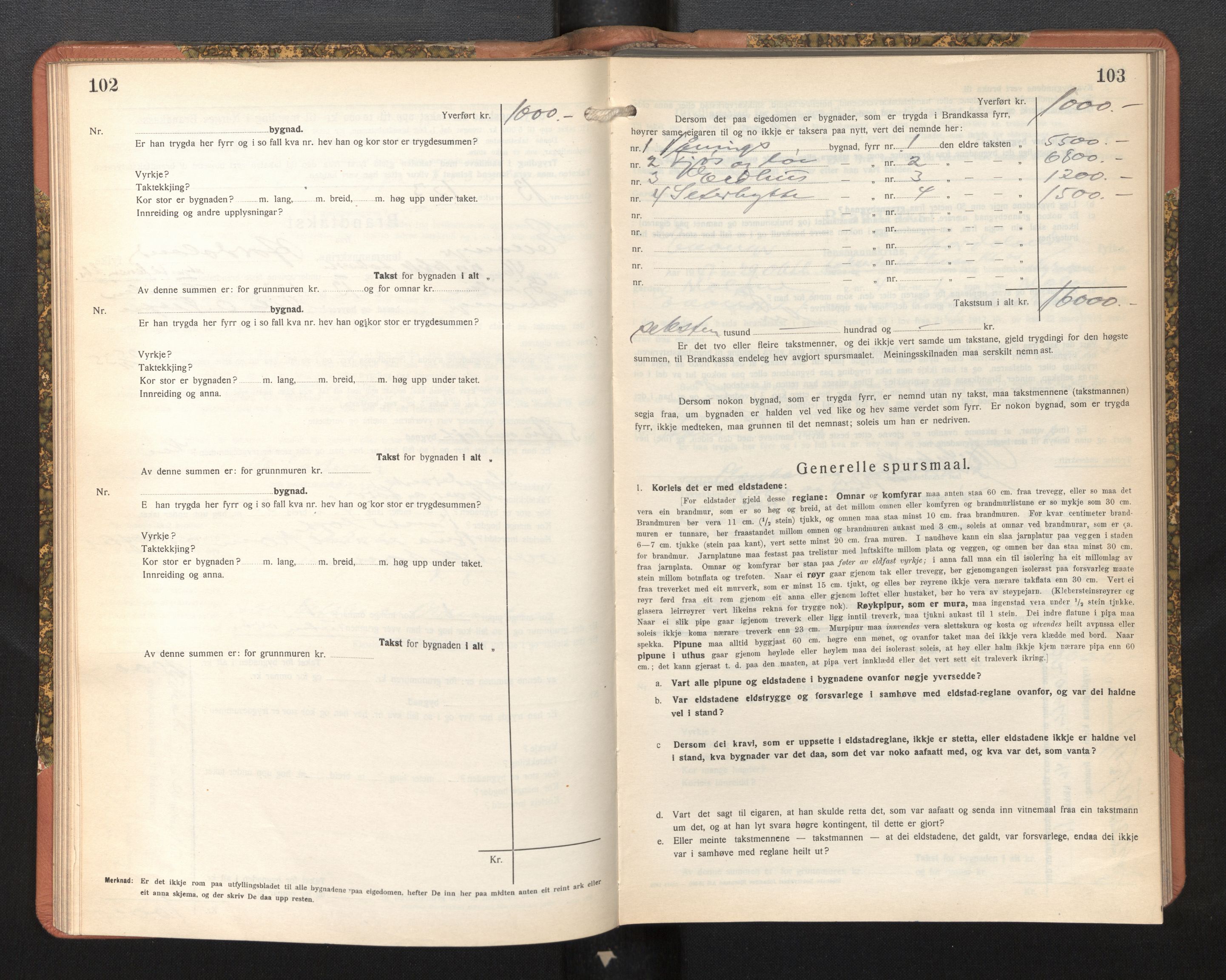 Lensmannen i Evanger, SAB/A-31701/0012/L0006: Branntakstprotokoll, skjematakst, 1936-1955, s. 102-103
