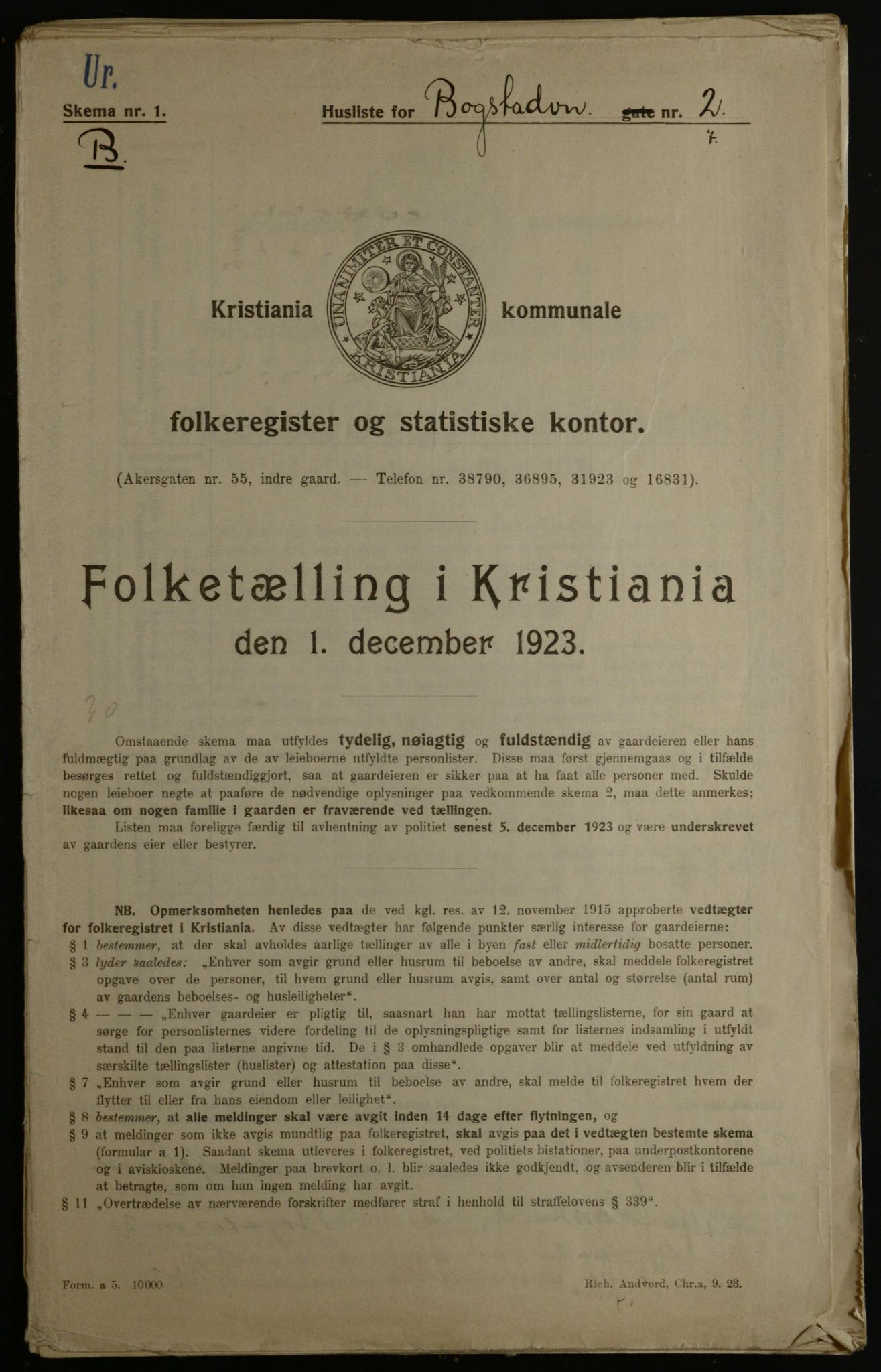 OBA, Kommunal folketelling 1.12.1923 for Kristiania, 1923, s. 7831