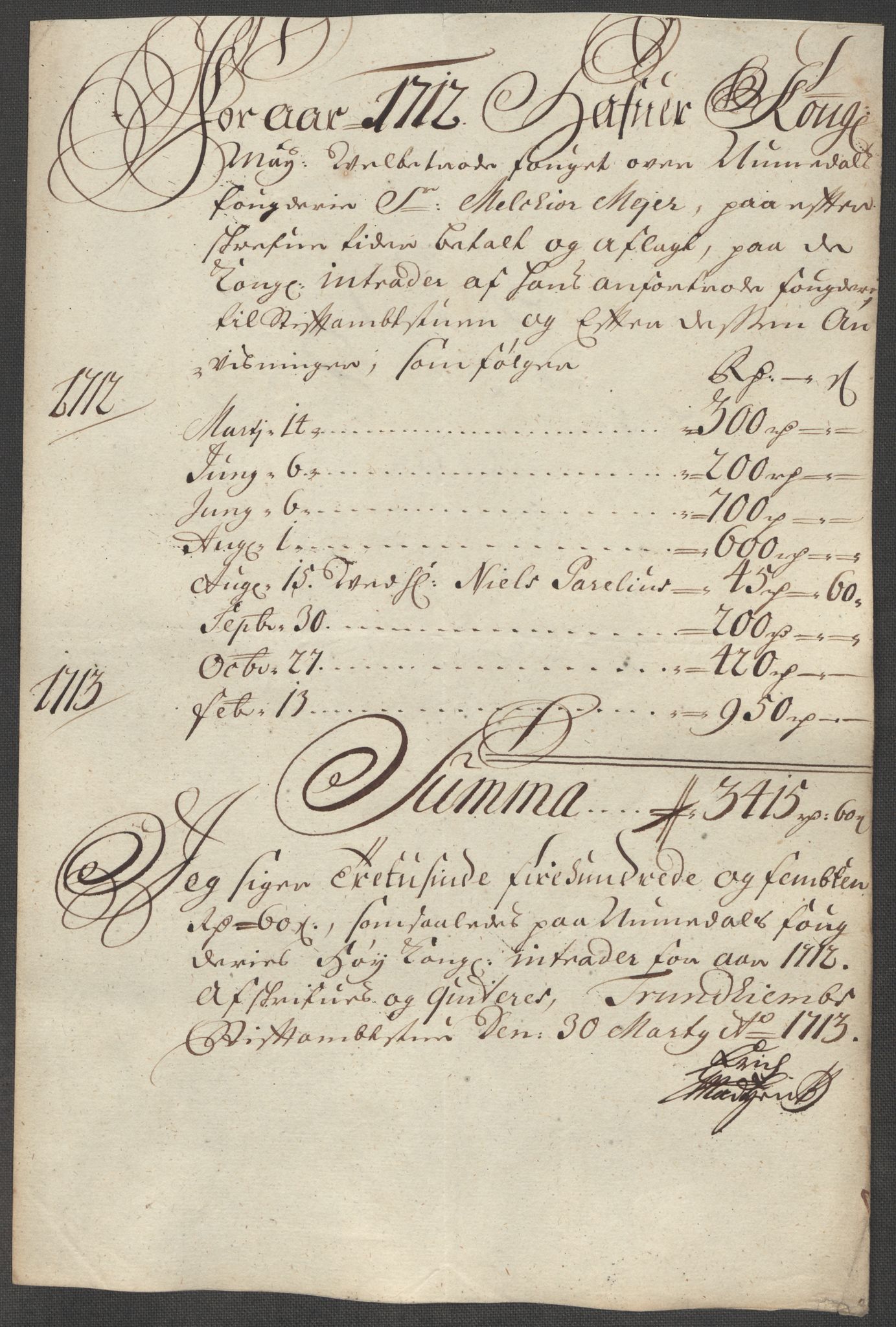 Rentekammeret inntil 1814, Reviderte regnskaper, Fogderegnskap, RA/EA-4092/R64/L4433: Fogderegnskap Namdal, 1712, s. 230