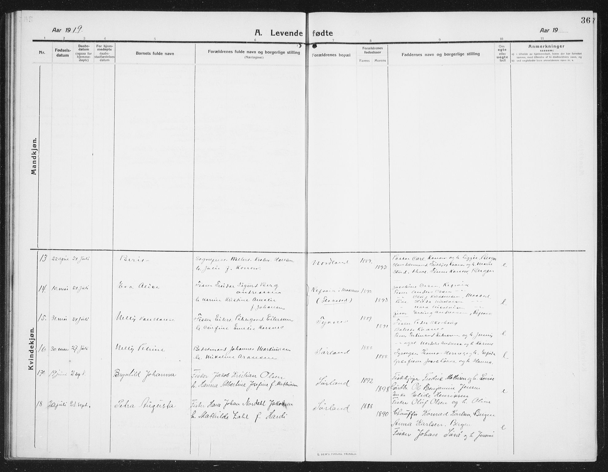 Ministerialprotokoller, klokkerbøker og fødselsregistre - Nordland, SAT/A-1459/807/L0124: Klokkerbok nr. 807C02, 1910-1935, s. 36