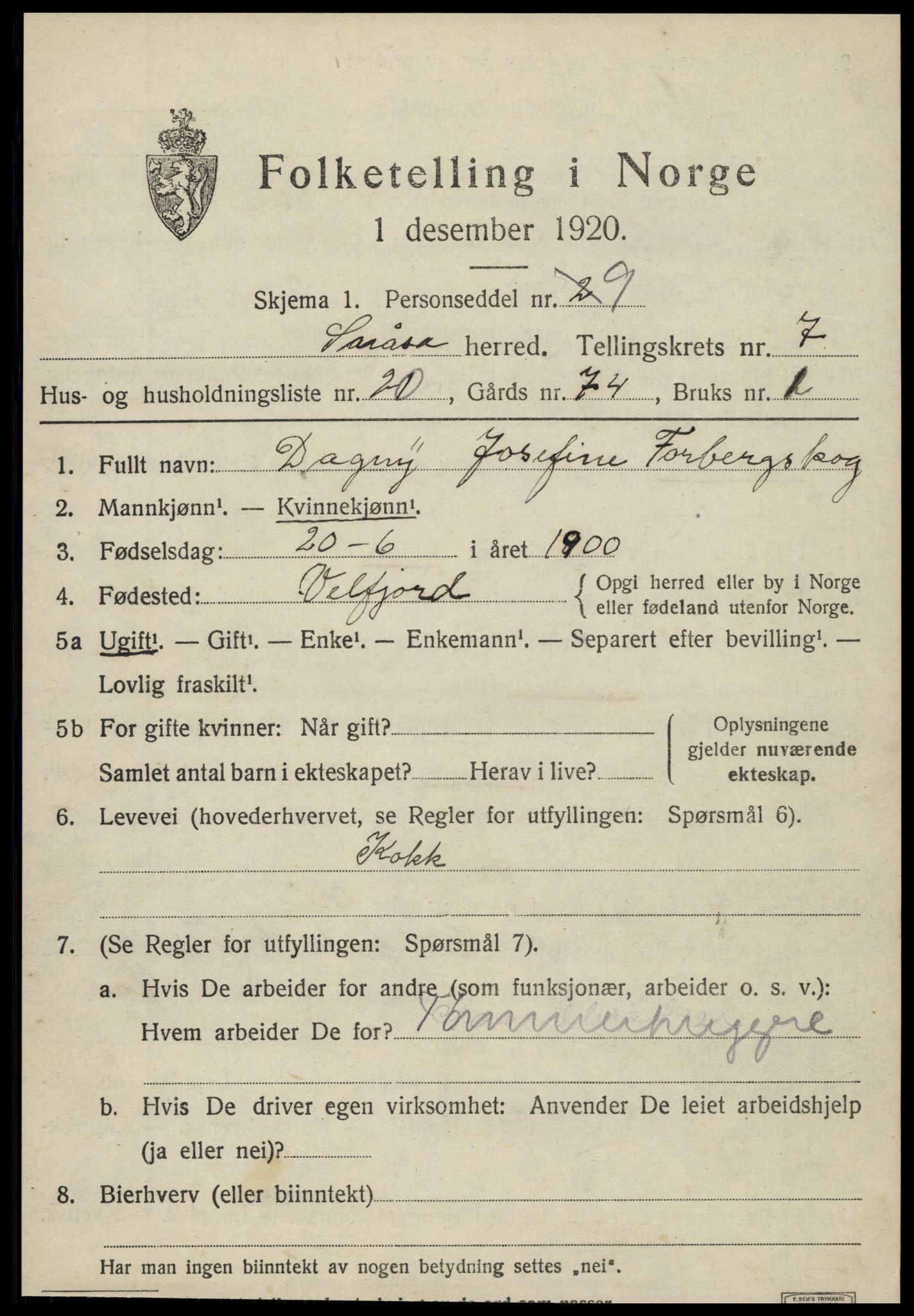 SAT, Folketelling 1920 for 1736 Snåsa herred, 1920, s. 3158
