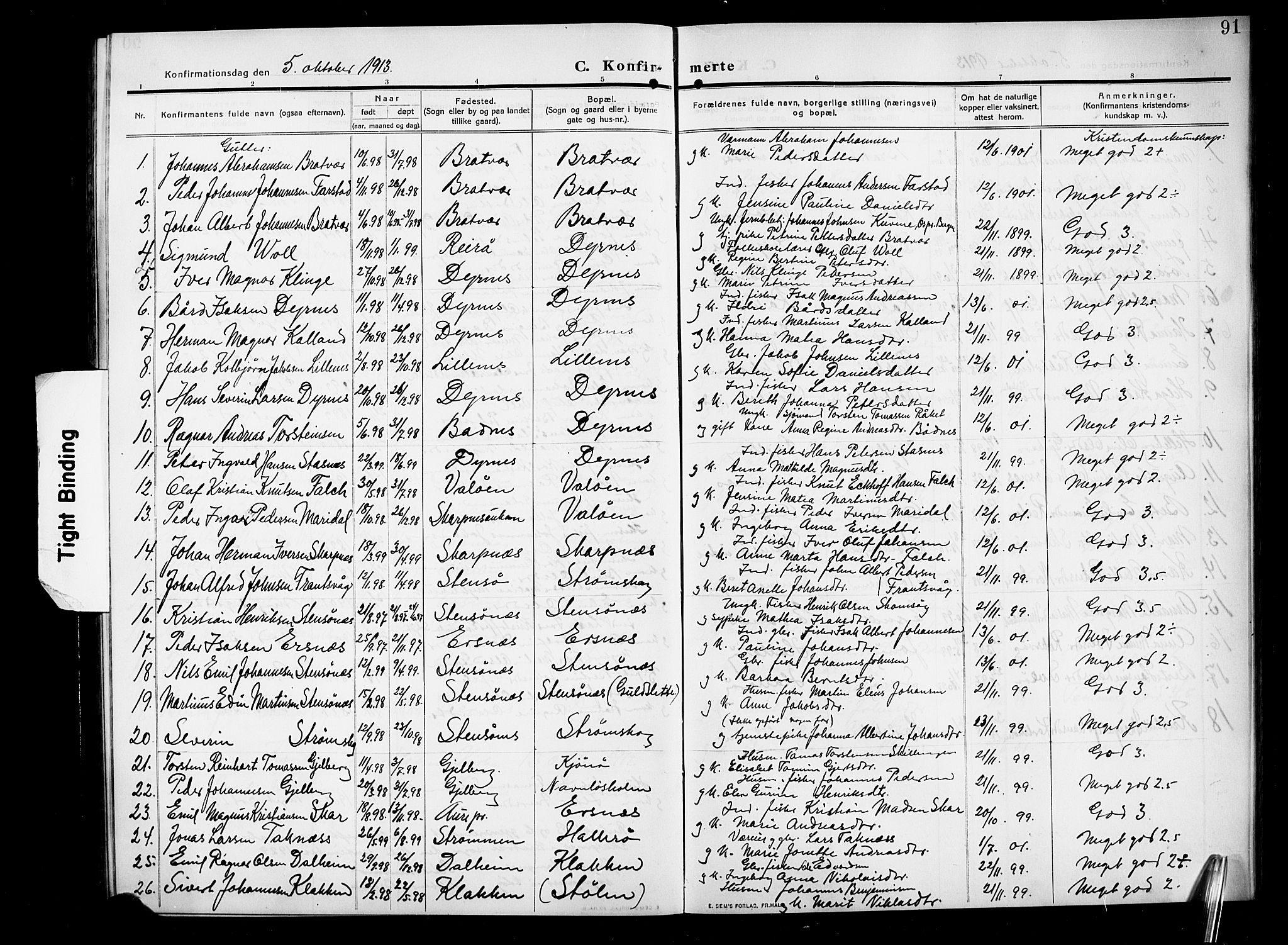 Ministerialprotokoller, klokkerbøker og fødselsregistre - Møre og Romsdal, AV/SAT-A-1454/582/L0949: Klokkerbok nr. 582C01, 1909-1925, s. 91