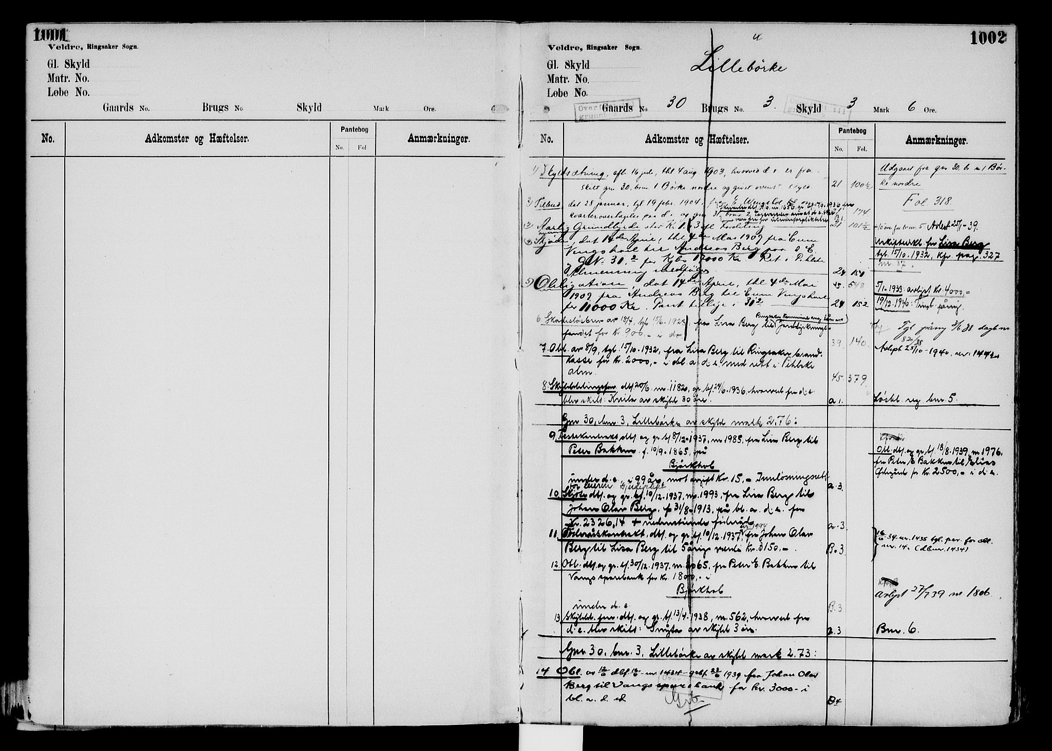Nord-Hedmark sorenskriveri, AV/SAH-TING-012/H/Ha/Had/Hadb/L0002: Panteregister nr. 4.1aII, 1896-1940, s. 1001-1002