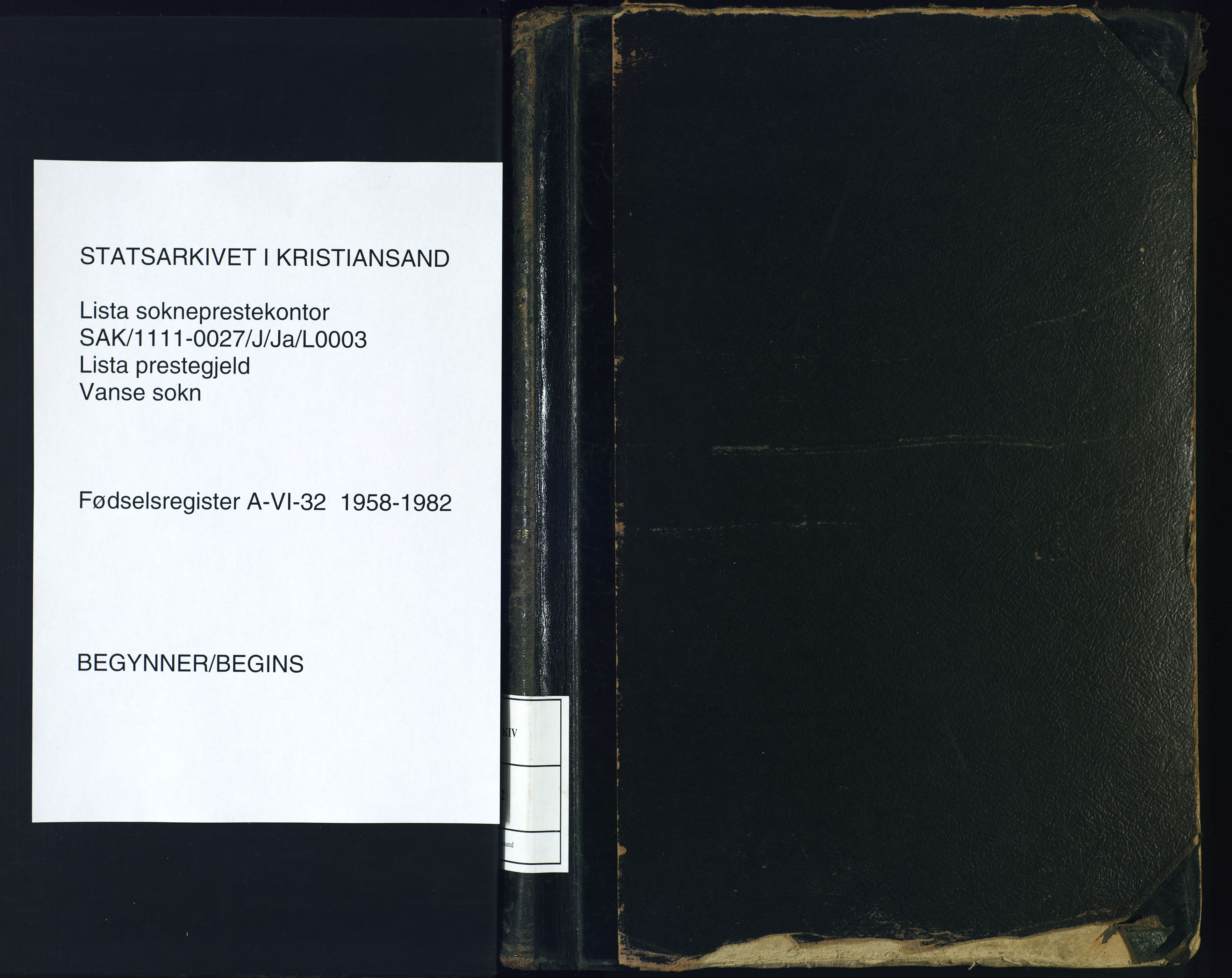 Lista sokneprestkontor, SAK/1111-0027/J/Ja/L0003: Fødselsregister nr. A-VI-32, 1958-1982