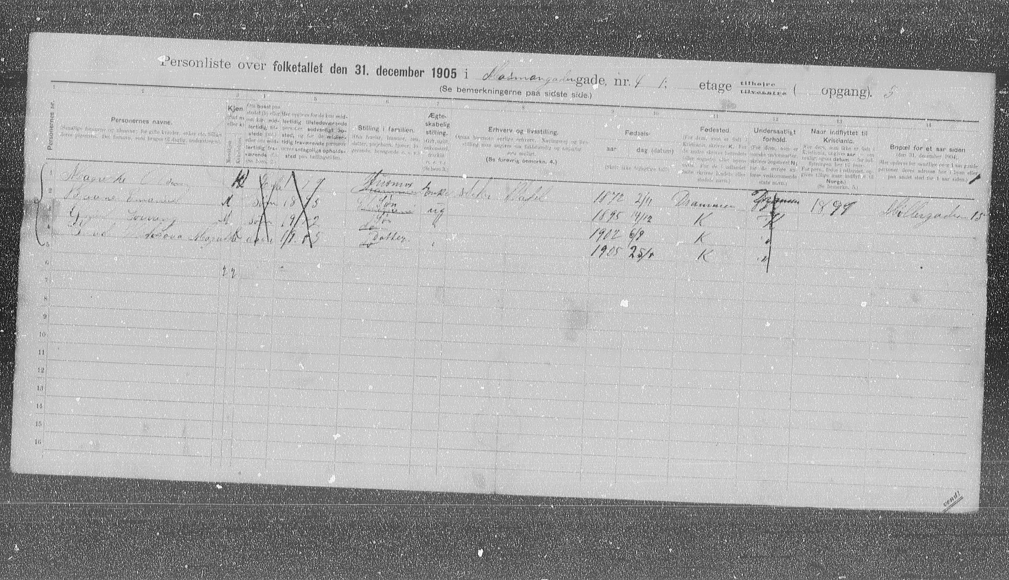 OBA, Kommunal folketelling 31.12.1905 for Kristiania kjøpstad, 1905, s. 34039