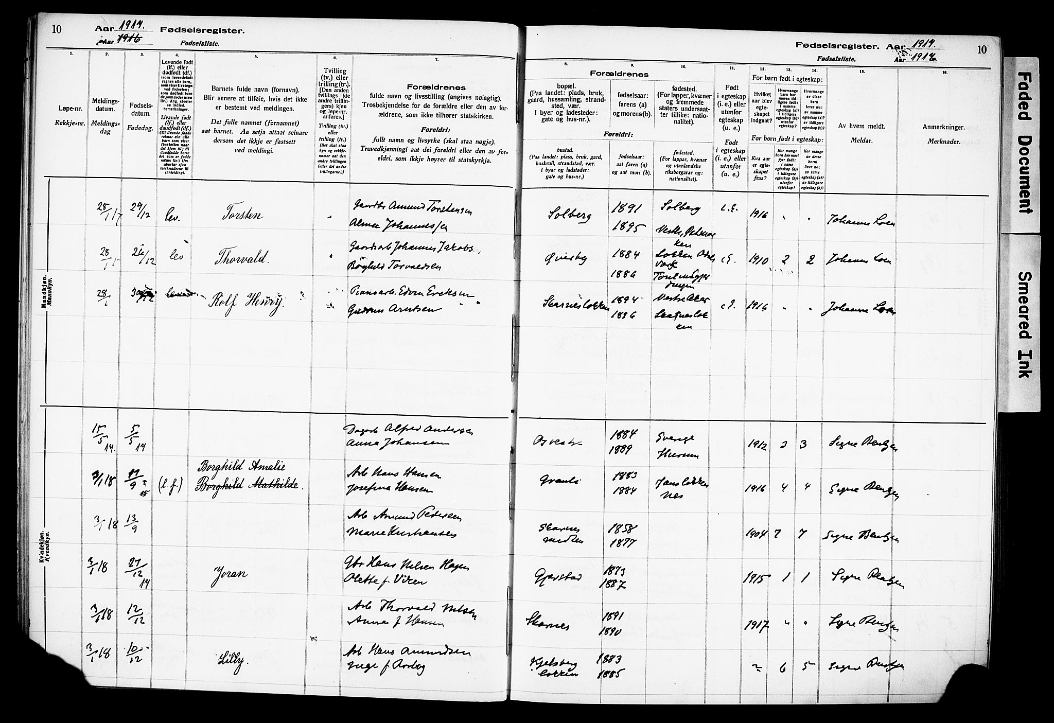 Sør-Odal prestekontor, AV/SAH-PREST-030/I/Id: Fødselsregister nr. 1, 1916-1931, s. 10