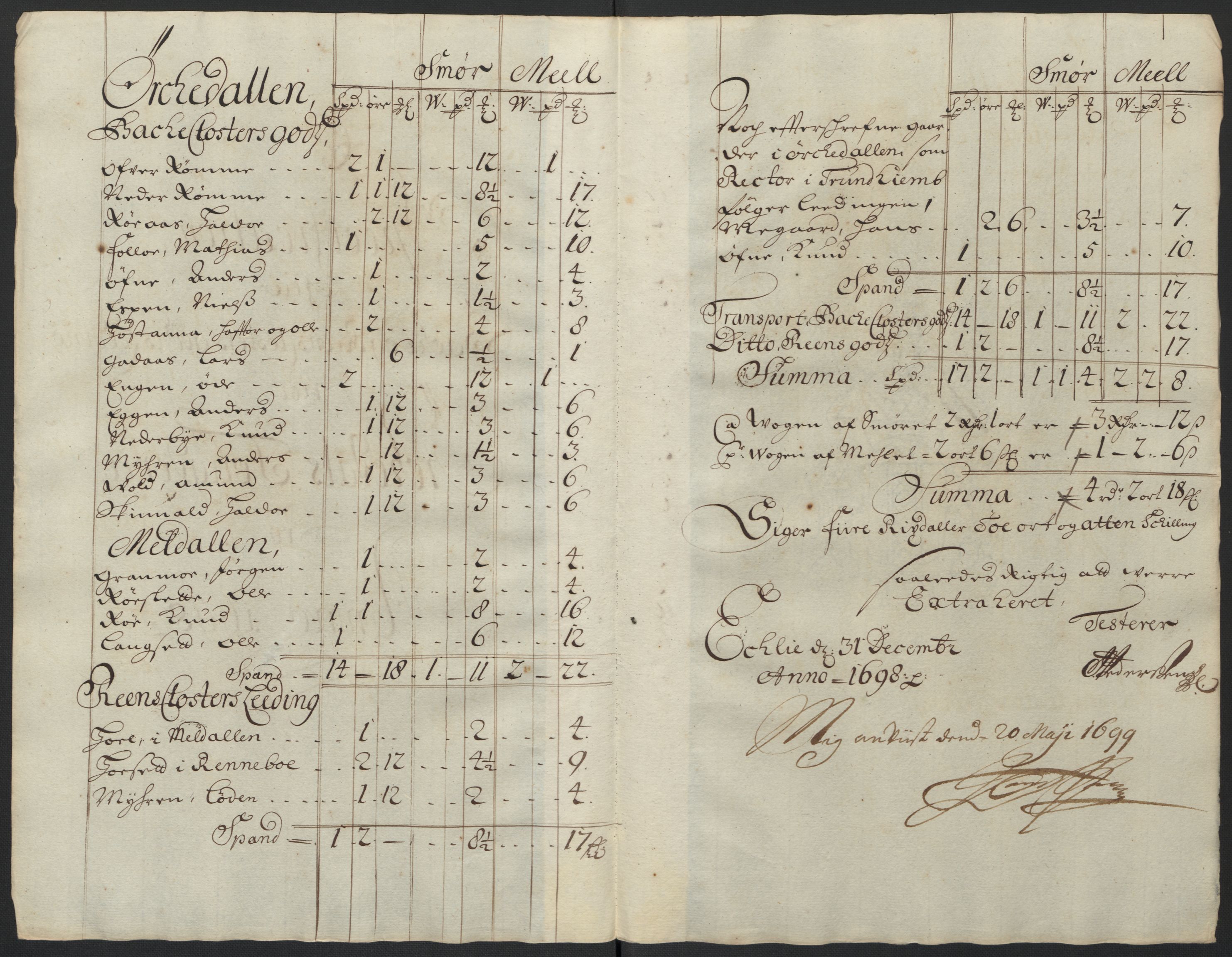 Rentekammeret inntil 1814, Reviderte regnskaper, Fogderegnskap, AV/RA-EA-4092/R60/L3948: Fogderegnskap Orkdal og Gauldal, 1698, s. 217