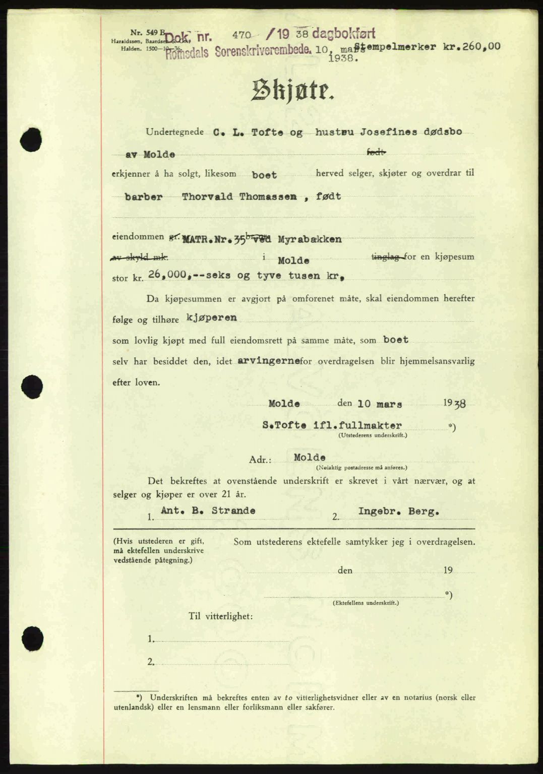 Romsdal sorenskriveri, SAT/A-4149/1/2/2C: Pantebok nr. A4, 1937-1938, Dagboknr: 470/1938