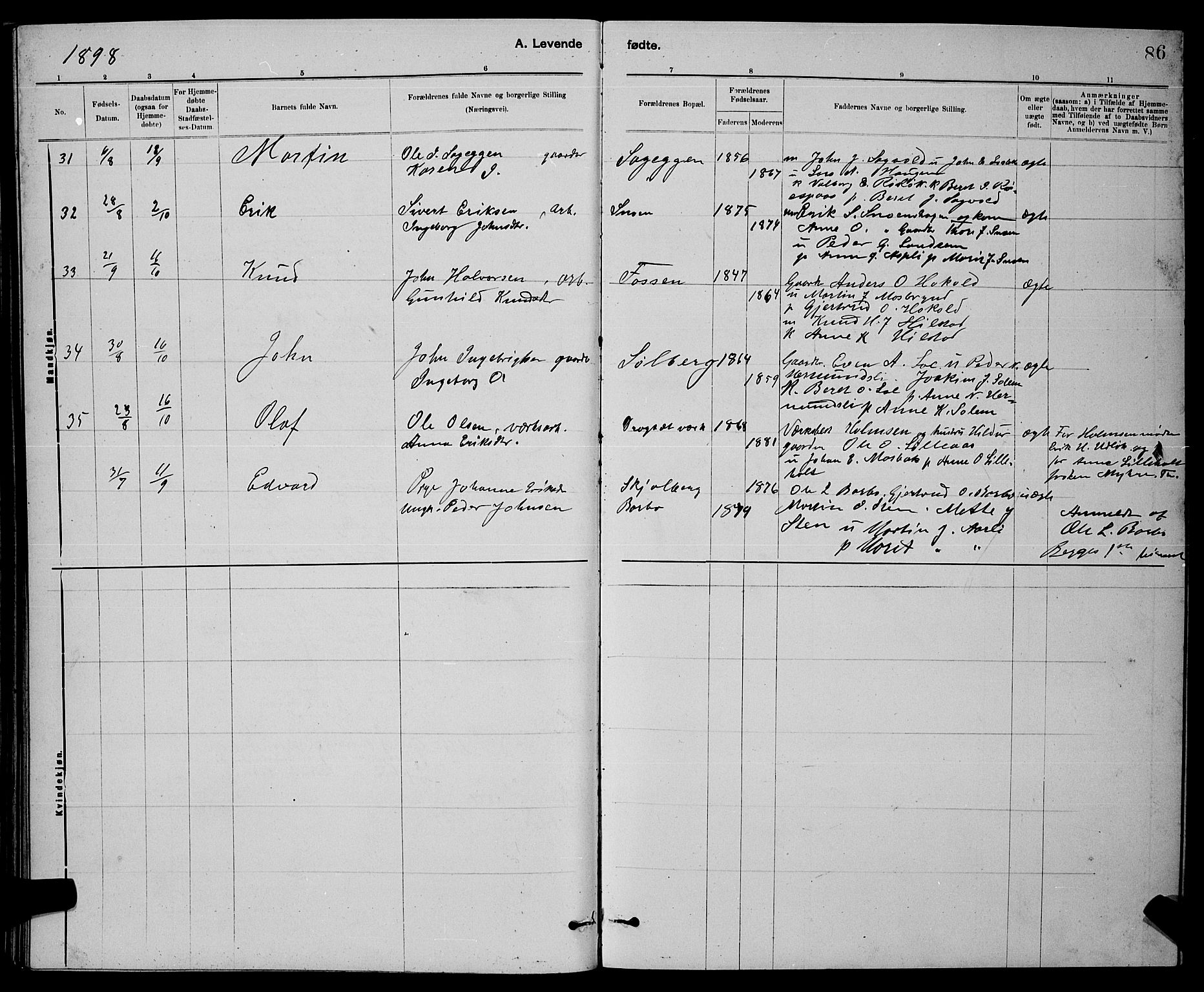 Ministerialprotokoller, klokkerbøker og fødselsregistre - Sør-Trøndelag, AV/SAT-A-1456/672/L0863: Klokkerbok nr. 672C02, 1888-1901, s. 86