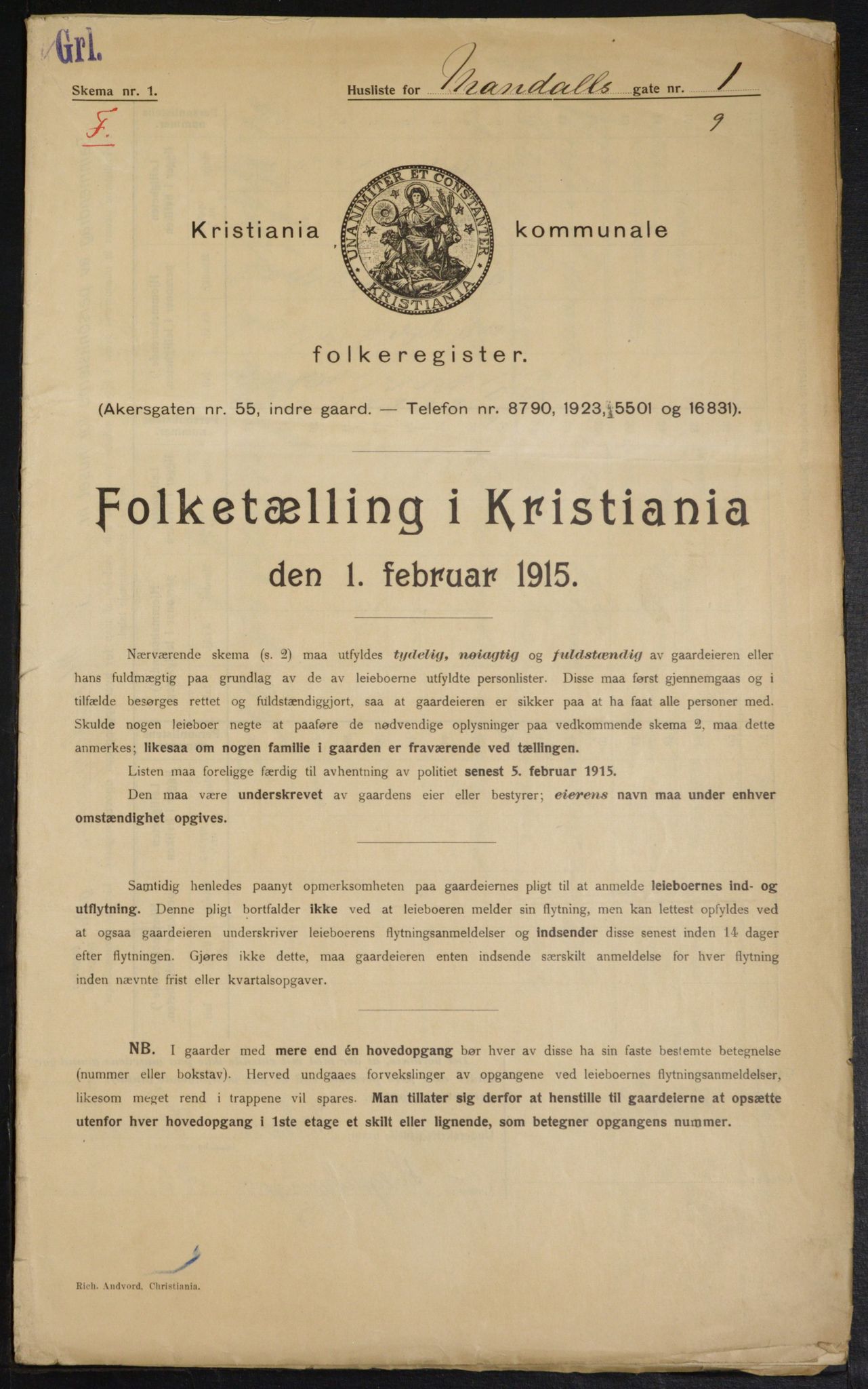OBA, Kommunal folketelling 1.2.1915 for Kristiania, 1915, s. 59498