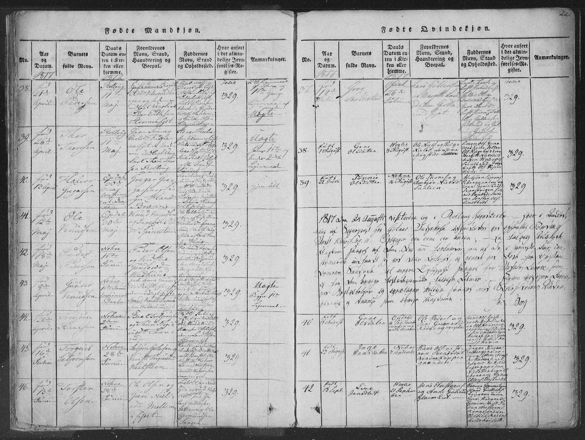 Rollag kirkebøker, AV/SAKO-A-240/F/Fa/L0006: Ministerialbok nr. I 6, 1814-1828, s. 22