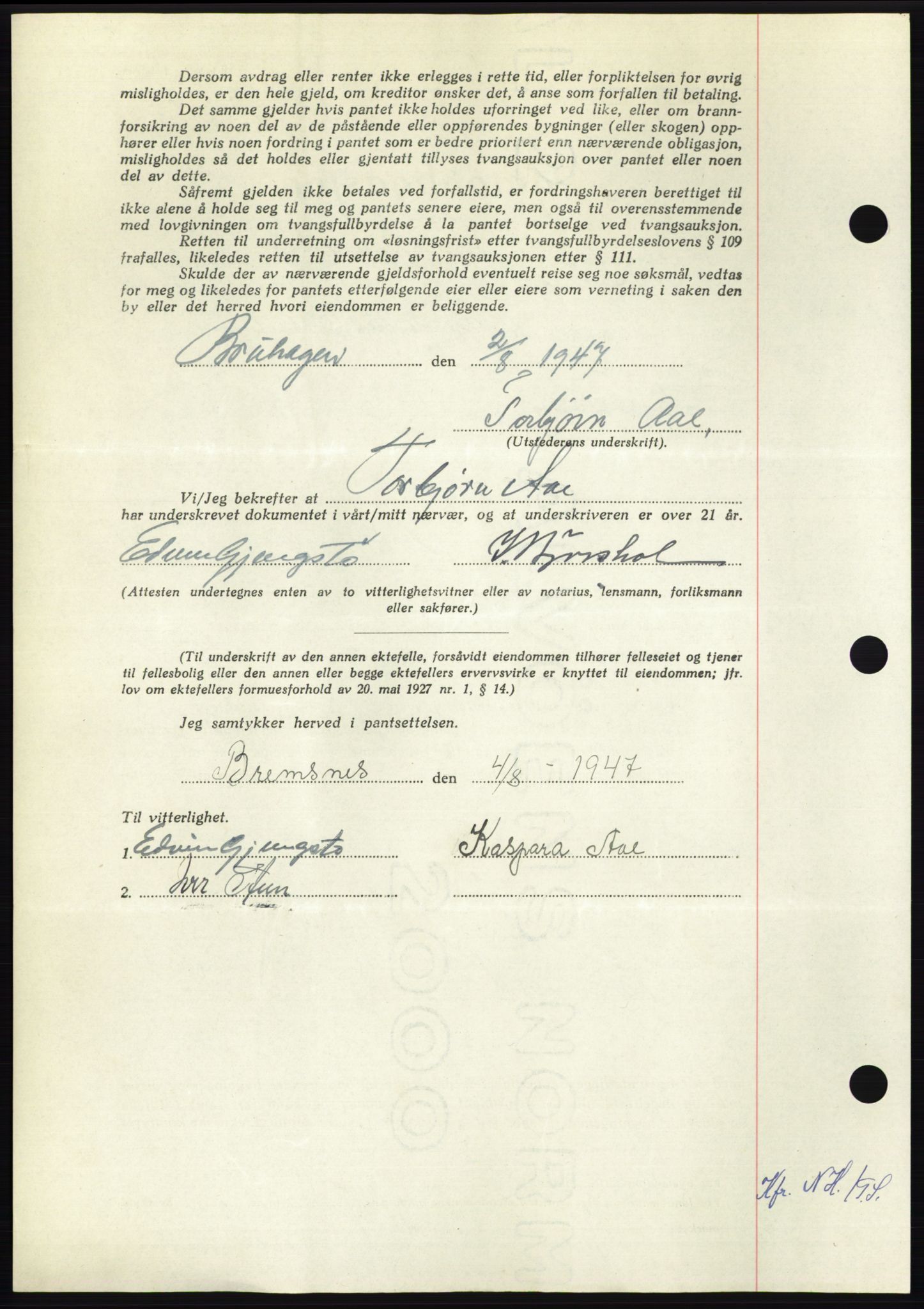 Nordmøre sorenskriveri, AV/SAT-A-4132/1/2/2Ca: Pantebok nr. B96, 1947-1947, Dagboknr: 1937/1947