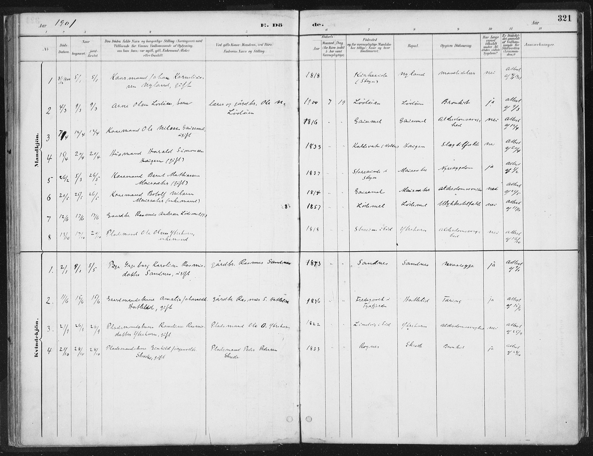 Hornindal sokneprestembete, SAB/A-82401/H/Haa/Haaa/L0003/0002: Ministerialbok nr. A 3B, 1885-1917, s. 321