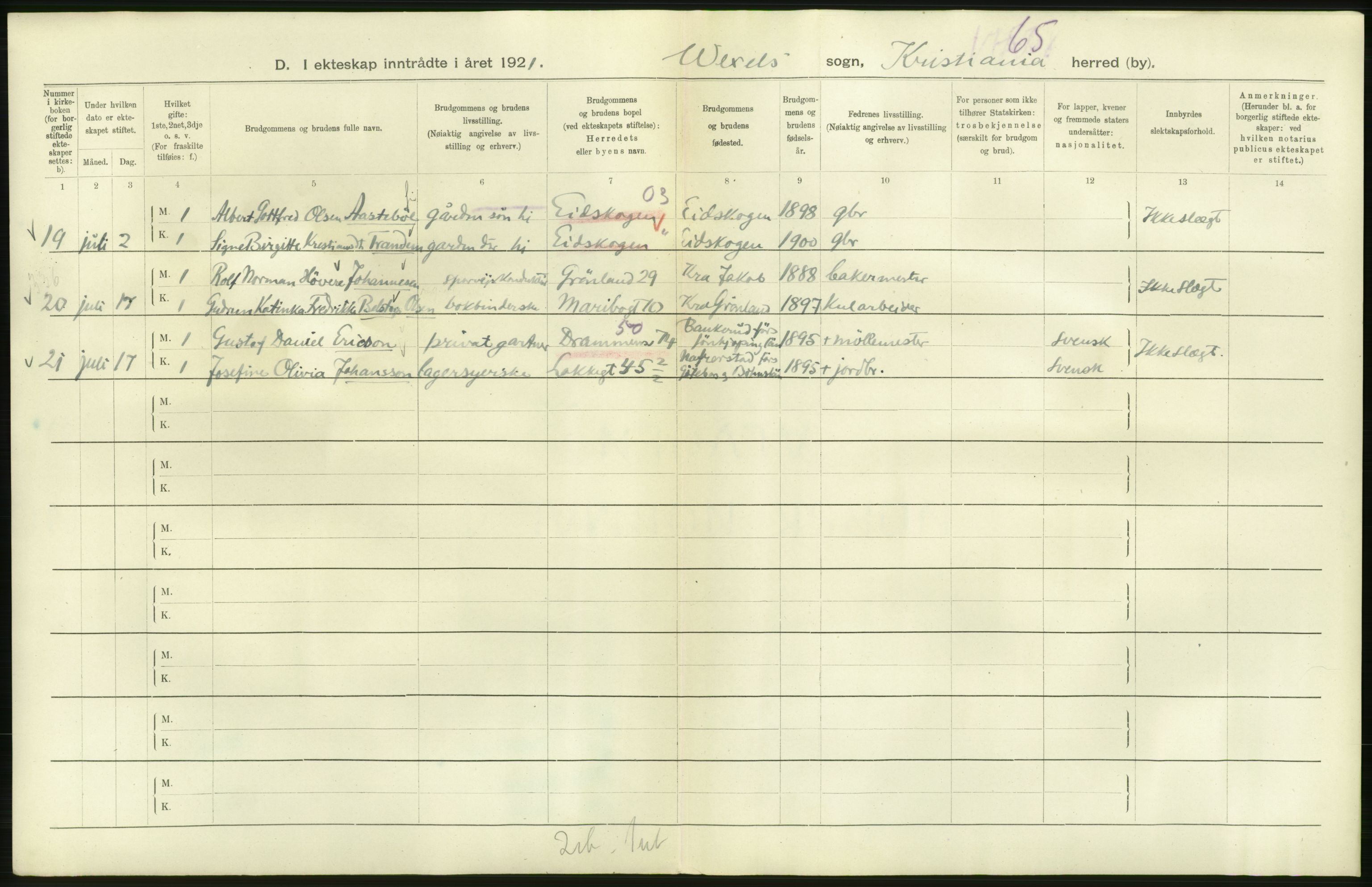 Statistisk sentralbyrå, Sosiodemografiske emner, Befolkning, RA/S-2228/D/Df/Dfc/Dfca/L0011: Kristiania: Gifte, 1921, s. 622