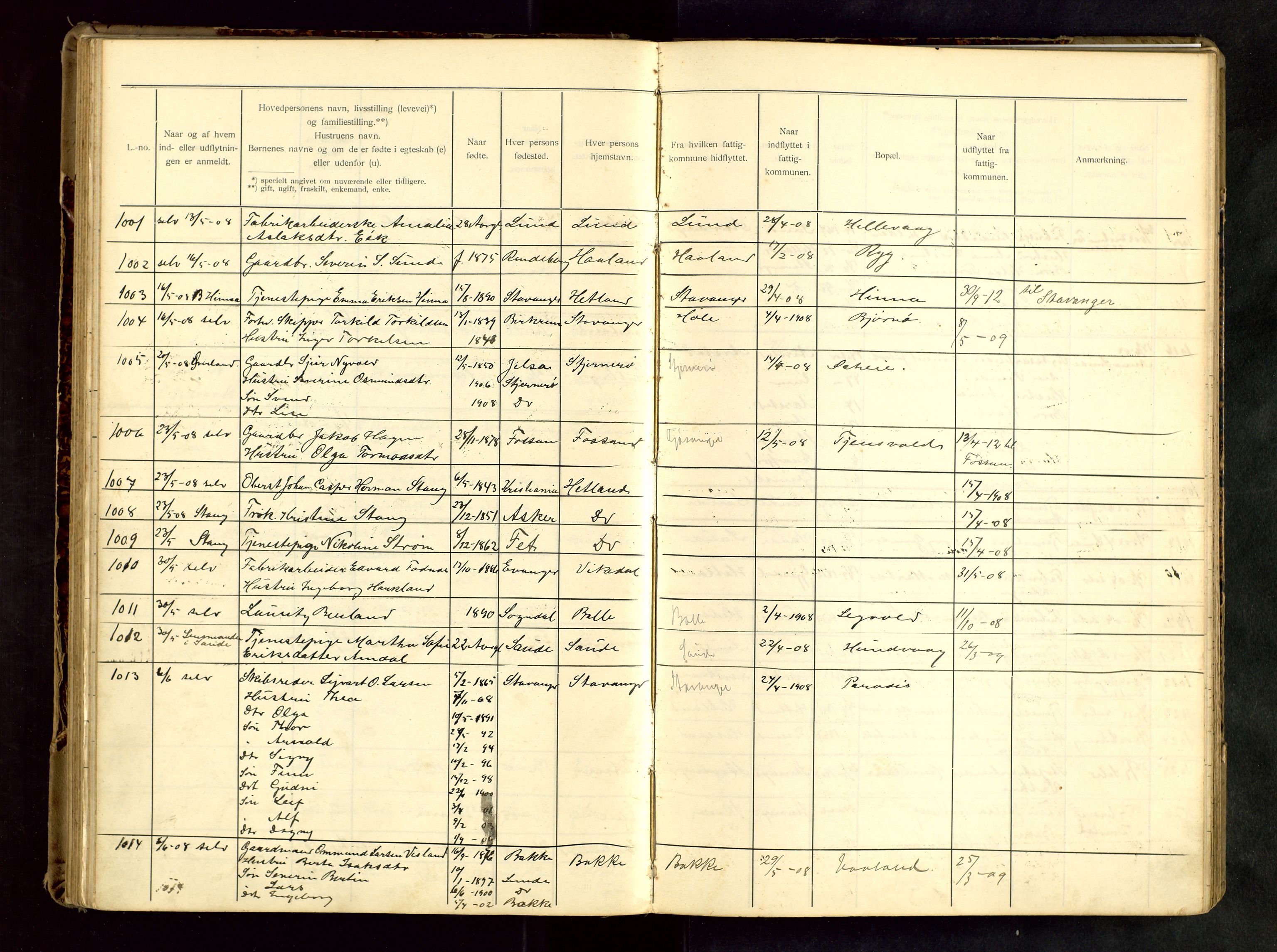 Hetland lensmannskontor, AV/SAST-A-100101/Gwa/L0001: Flytteprotokoll (er delt i to: 1a og 1b), 1901-1918, s. 81