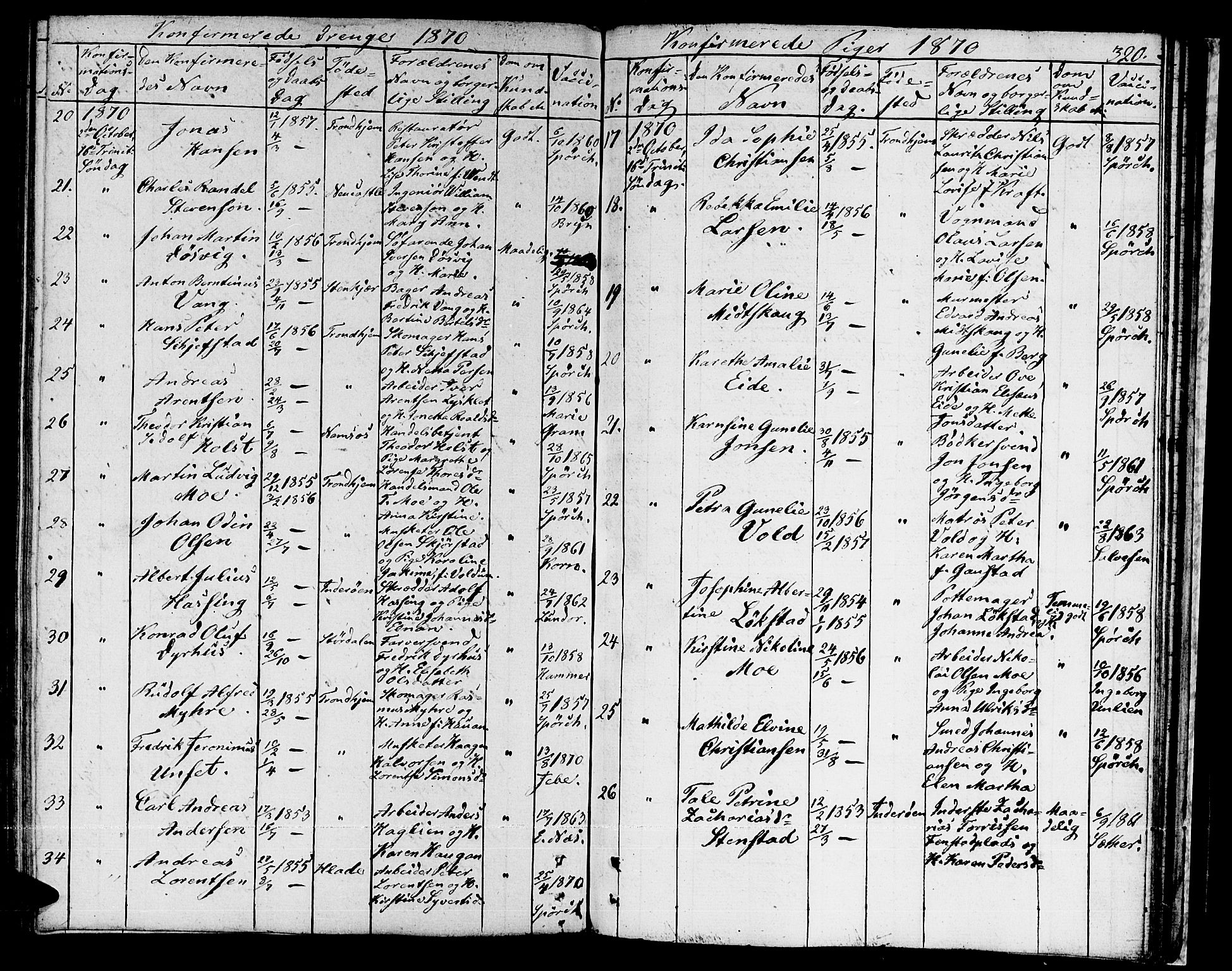 Ministerialprotokoller, klokkerbøker og fødselsregistre - Sør-Trøndelag, SAT/A-1456/601/L0070: Residerende kapellans bok nr. 601B03, 1821-1881, s. 320