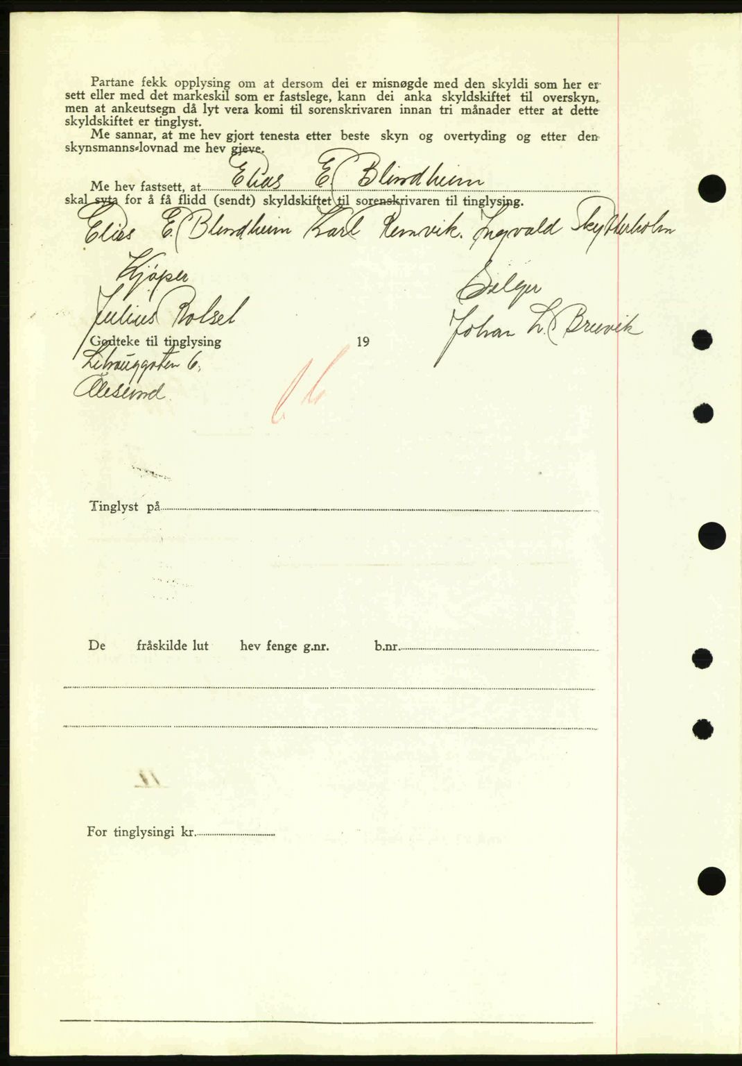 Nordre Sunnmøre sorenskriveri, AV/SAT-A-0006/1/2/2C/2Ca: Pantebok nr. A13, 1942-1942, Dagboknr: 785/1942