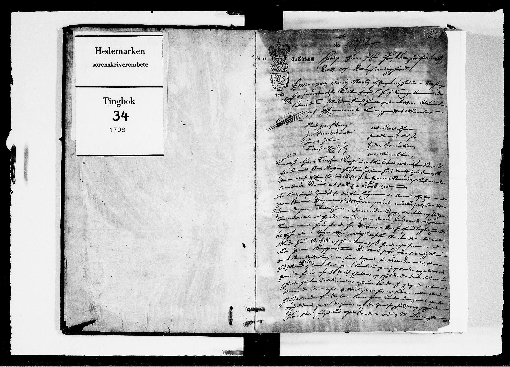 Hedemarken sorenskriveri, SAH/TING-034/G/Gb/L0034: Tingbok, 1708, s. 0b-1a