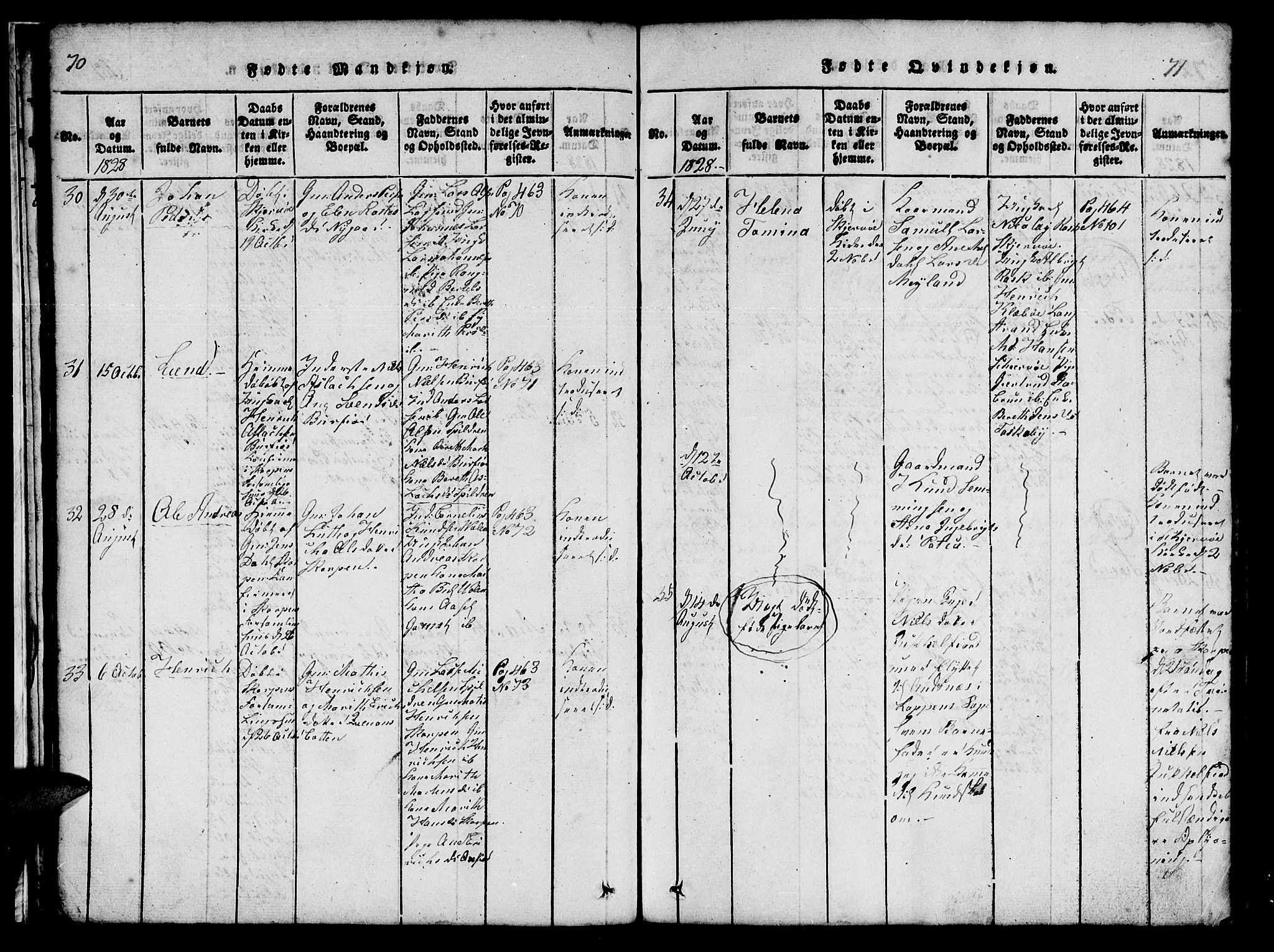 Skjervøy sokneprestkontor, AV/SATØ-S-1300/H/Ha/Hab/L0001klokker: Klokkerbok nr. 1, 1825-1838, s. 70-71