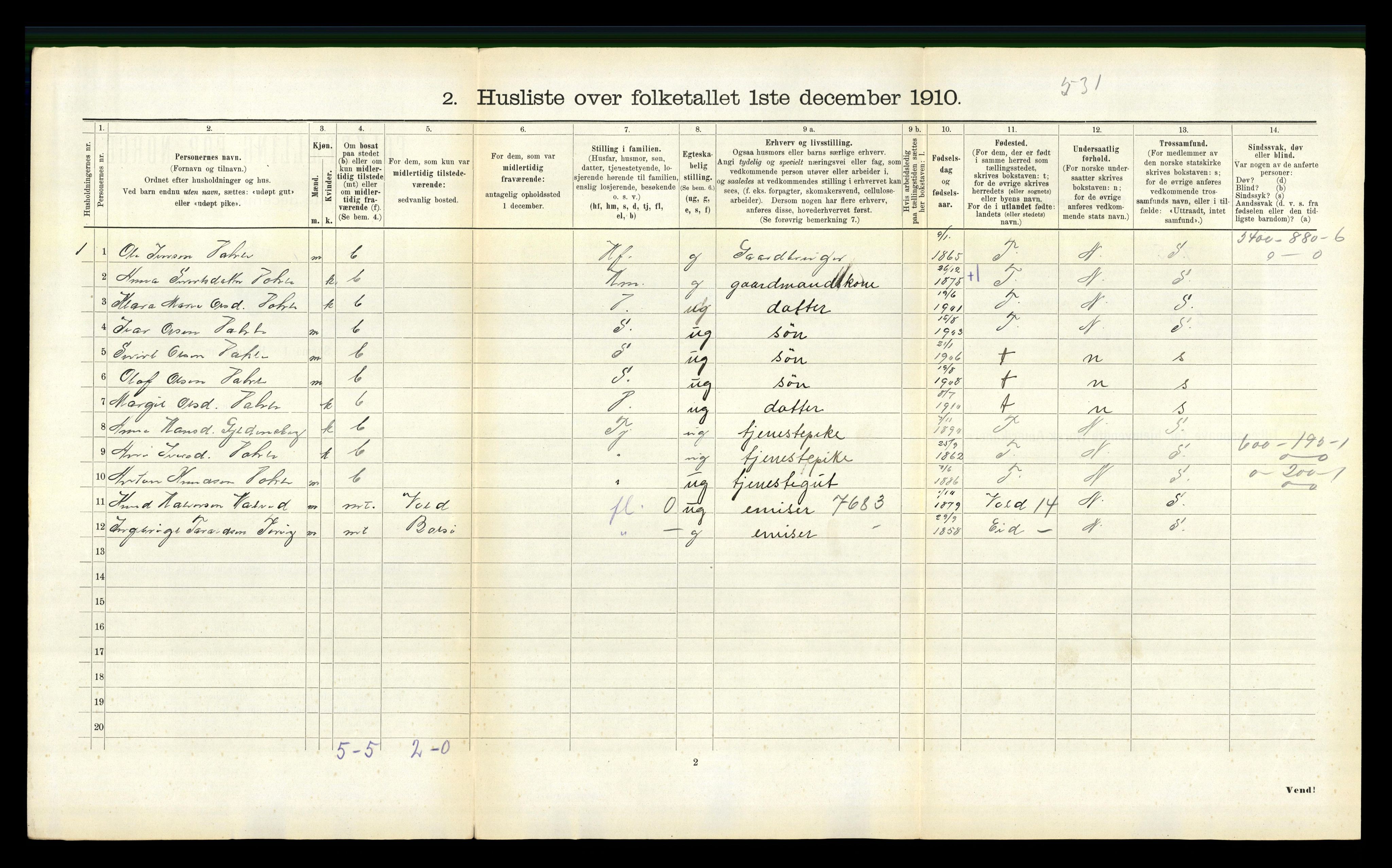 RA, Folketelling 1910 for 1540 Hen herred, 1910, s. 344