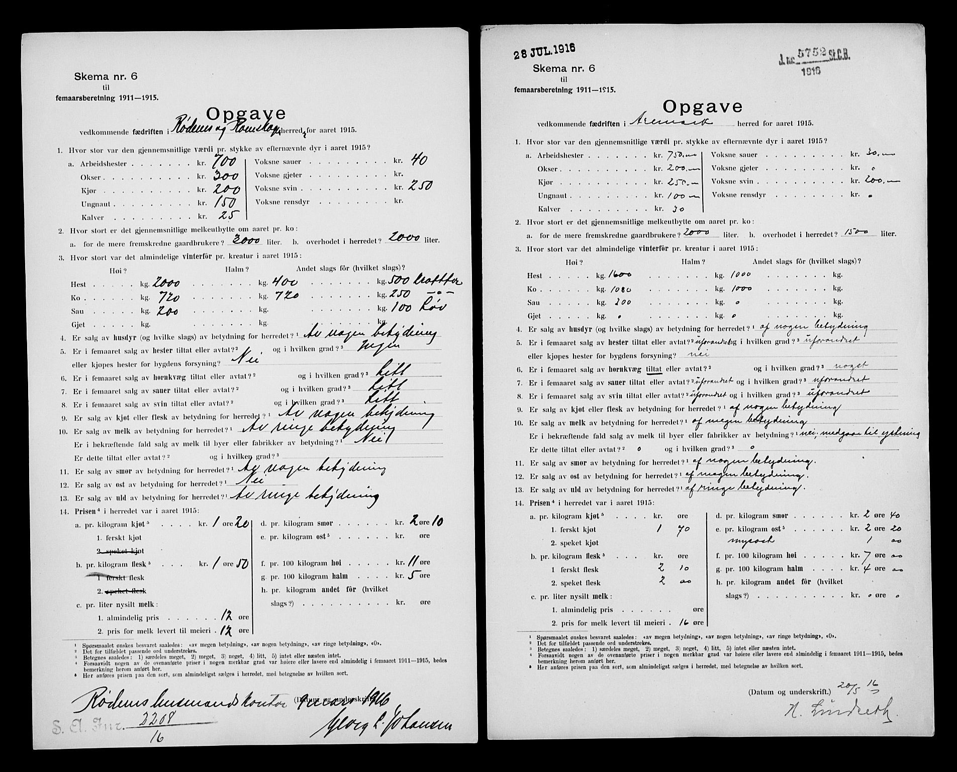 Statistisk sentralbyrå, Næringsøkonomiske emner, Generelt - Amtmennenes femårsberetninger, AV/RA-S-2233/F/Fa/L0118: --, 1911-1915, s. 242