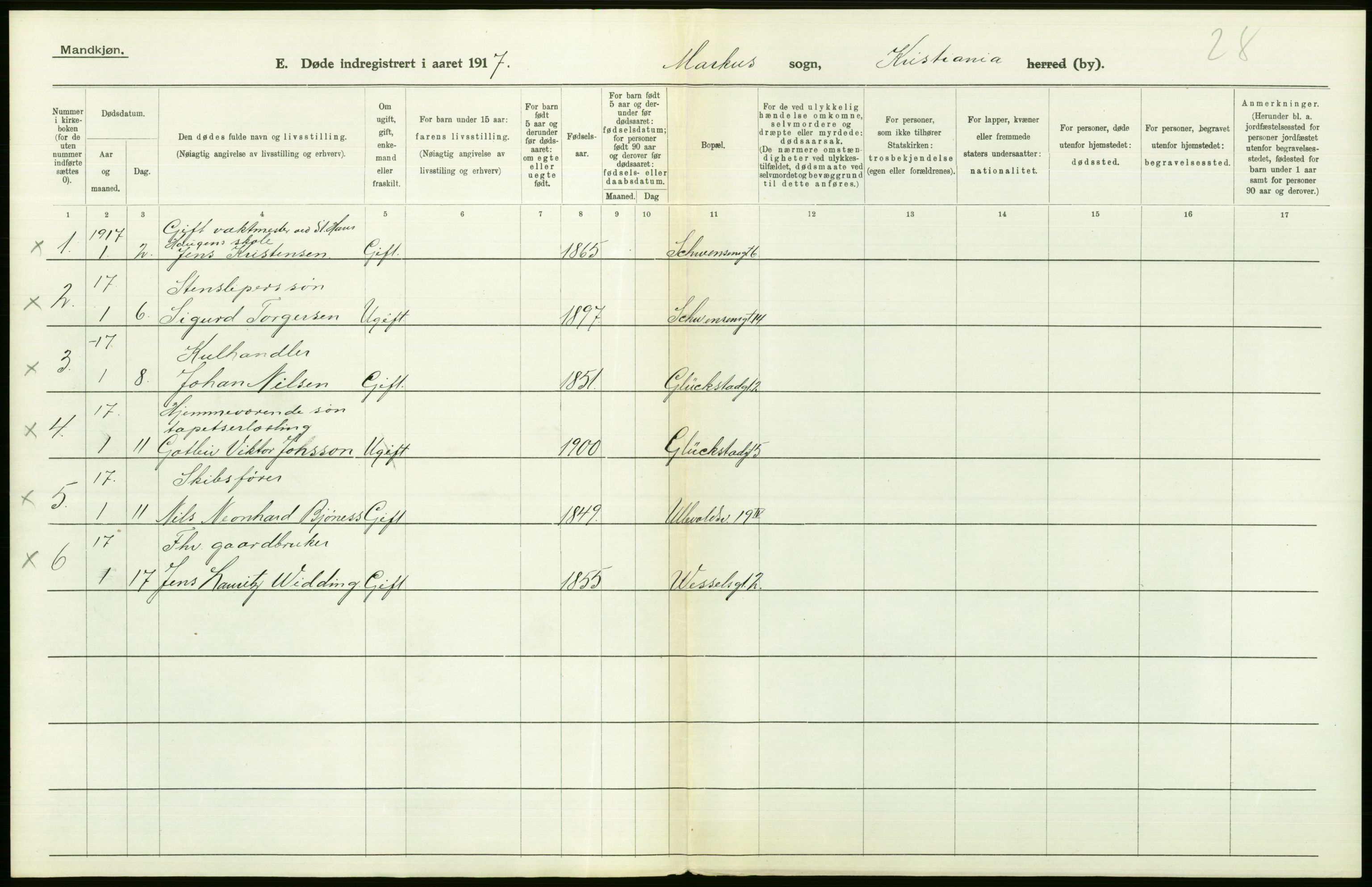 Statistisk sentralbyrå, Sosiodemografiske emner, Befolkning, AV/RA-S-2228/D/Df/Dfb/Dfbg/L0010: Kristiania: Døde, 1917, s. 360