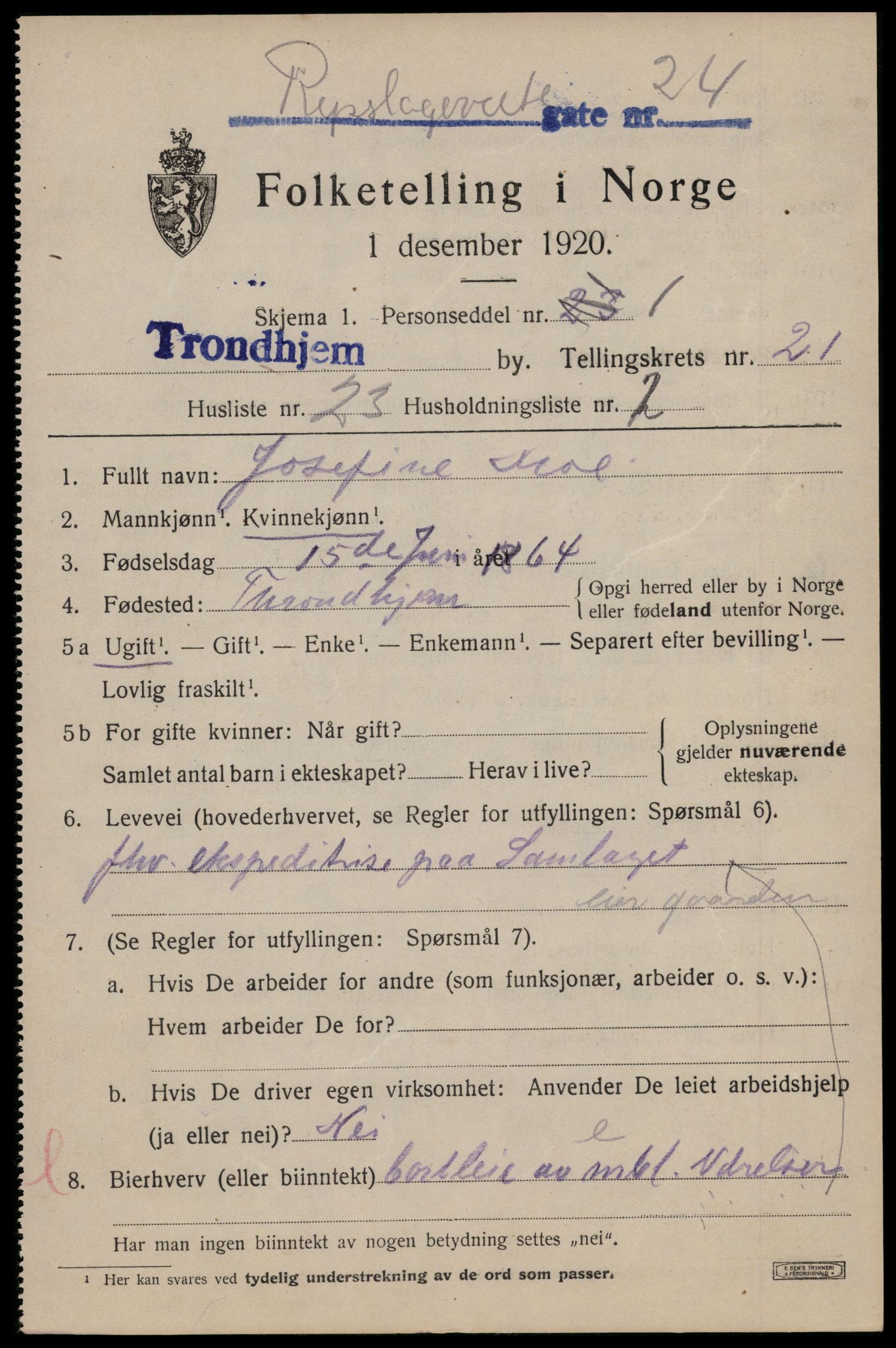 SAT, Folketelling 1920 for 1601 Trondheim kjøpstad, 1920, s. 61452