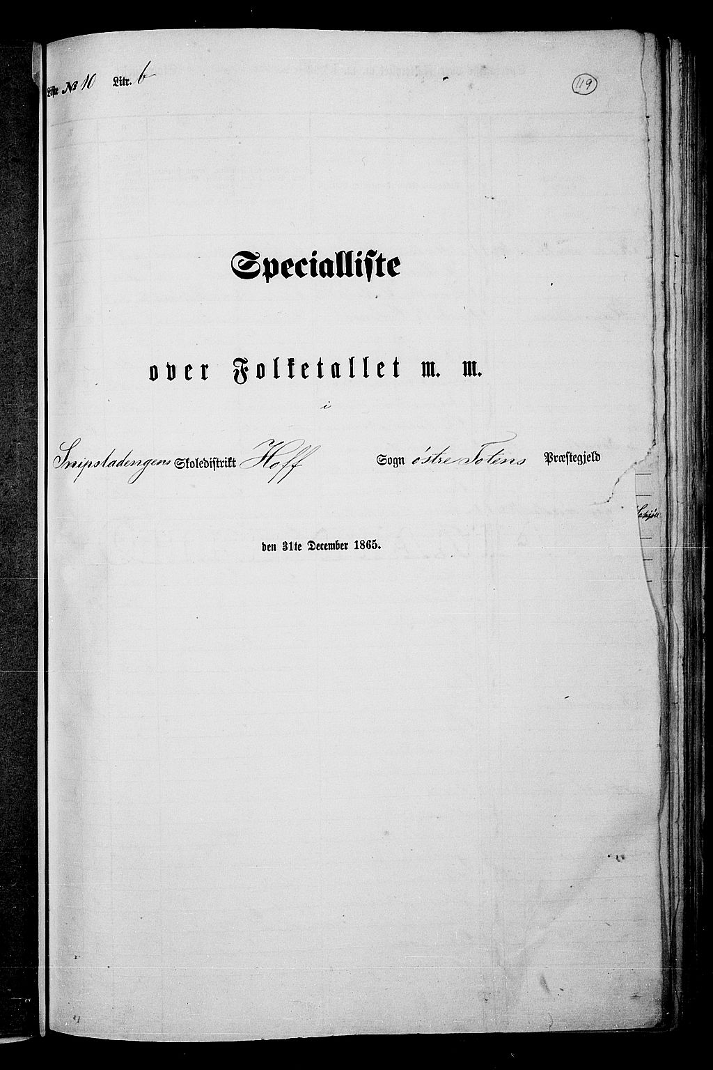 RA, Folketelling 1865 for 0528P Østre Toten prestegjeld, 1865, s. 239