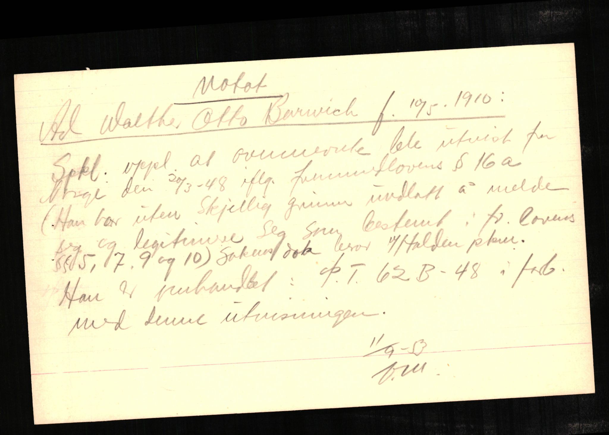 Forsvaret, Forsvarets overkommando II, AV/RA-RAFA-3915/D/Db/L0002: CI Questionaires. Tyske okkupasjonsstyrker i Norge. Tyskere., 1945-1946, s. 190