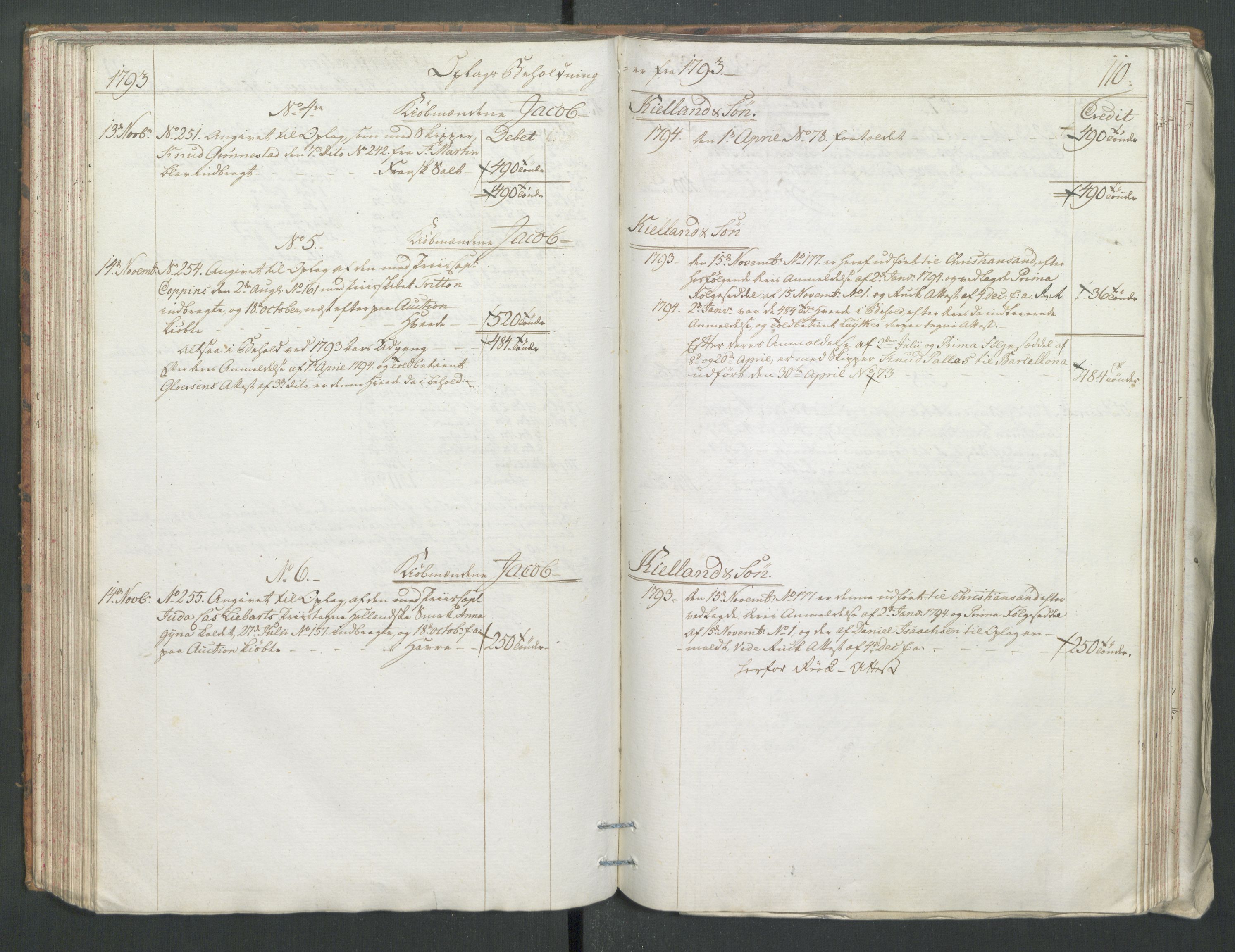 Generaltollkammeret, tollregnskaper, RA/EA-5490/R22/L0056/0001: Tollregnskaper Stavanger / Tollbok, 1794, s. 109b-110a