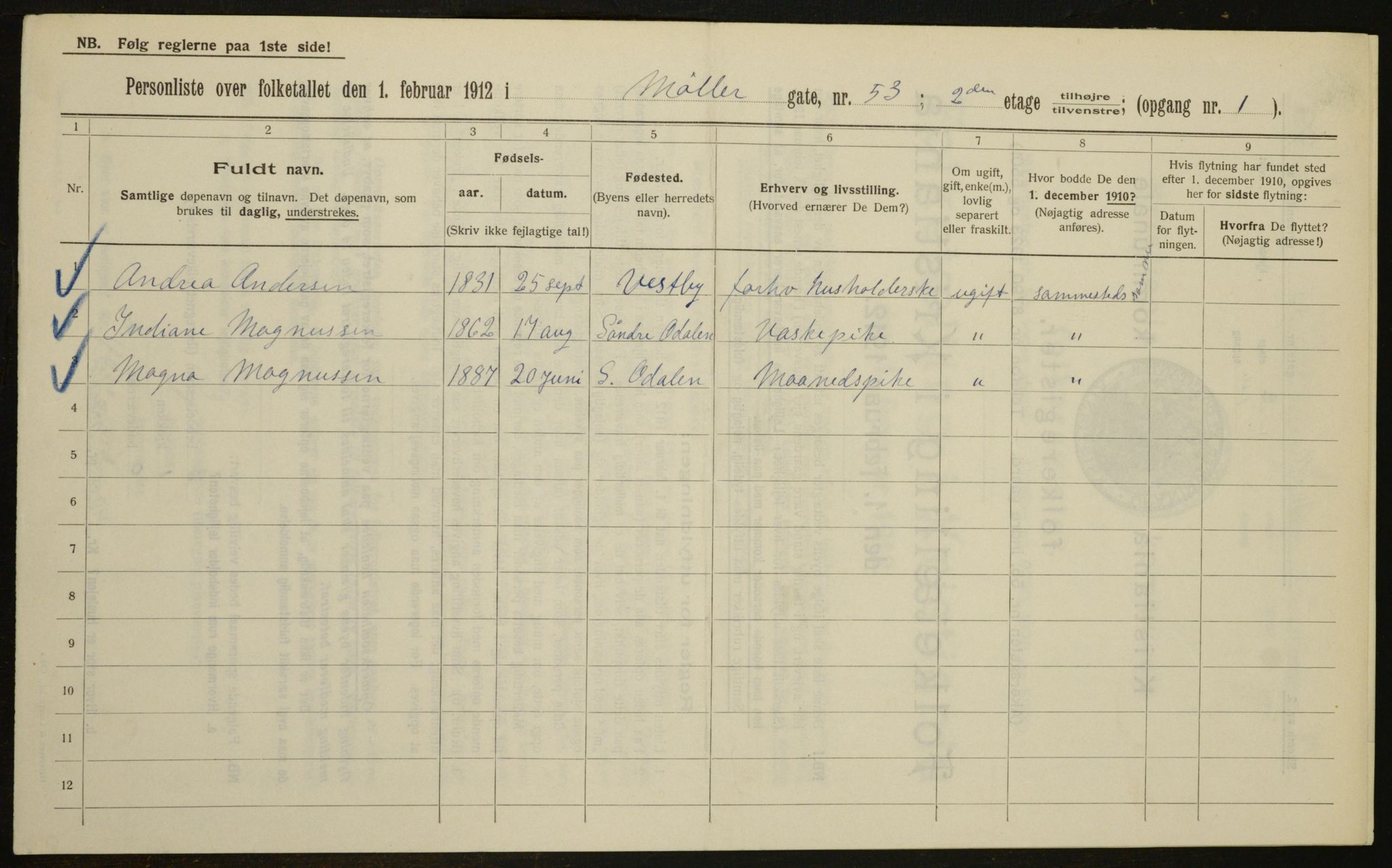 OBA, Kommunal folketelling 1.2.1912 for Kristiania, 1912, s. 69583