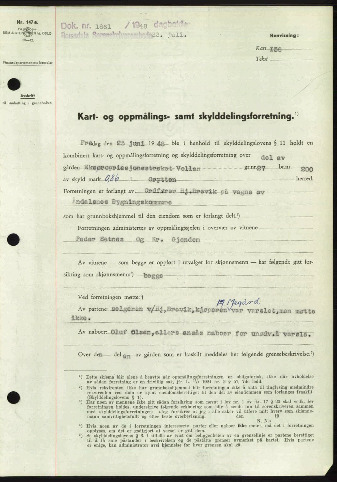 Romsdal sorenskriveri, SAT/A-4149/1/2/2C: Pantebok nr. A26, 1948-1948, Dagboknr: 1861/1948