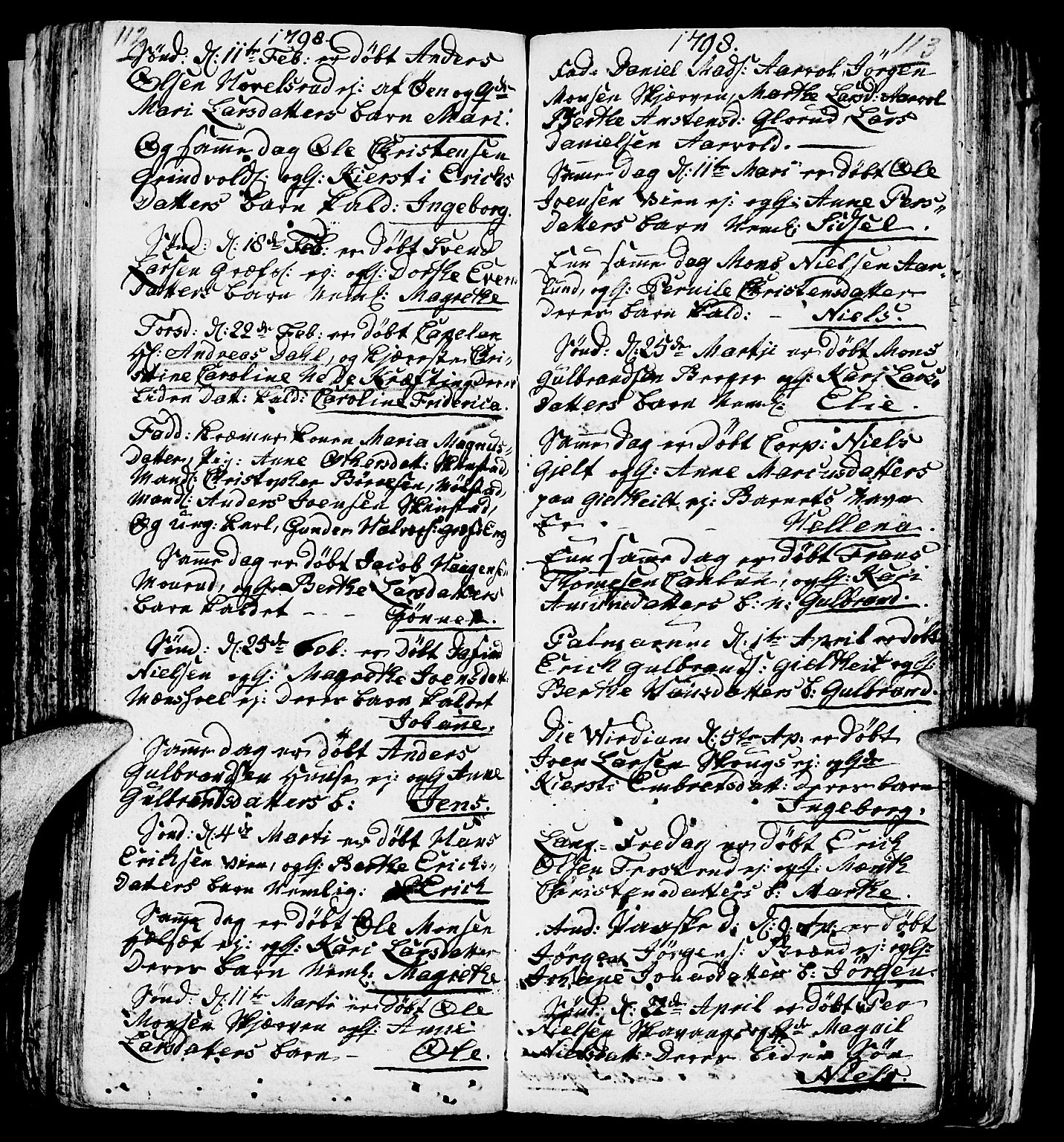 Nes prestekontor, Hedmark, AV/SAH-PREST-020/L/La/L0002: Klokkerbok nr. 2, 1785-1813, s. 112-113