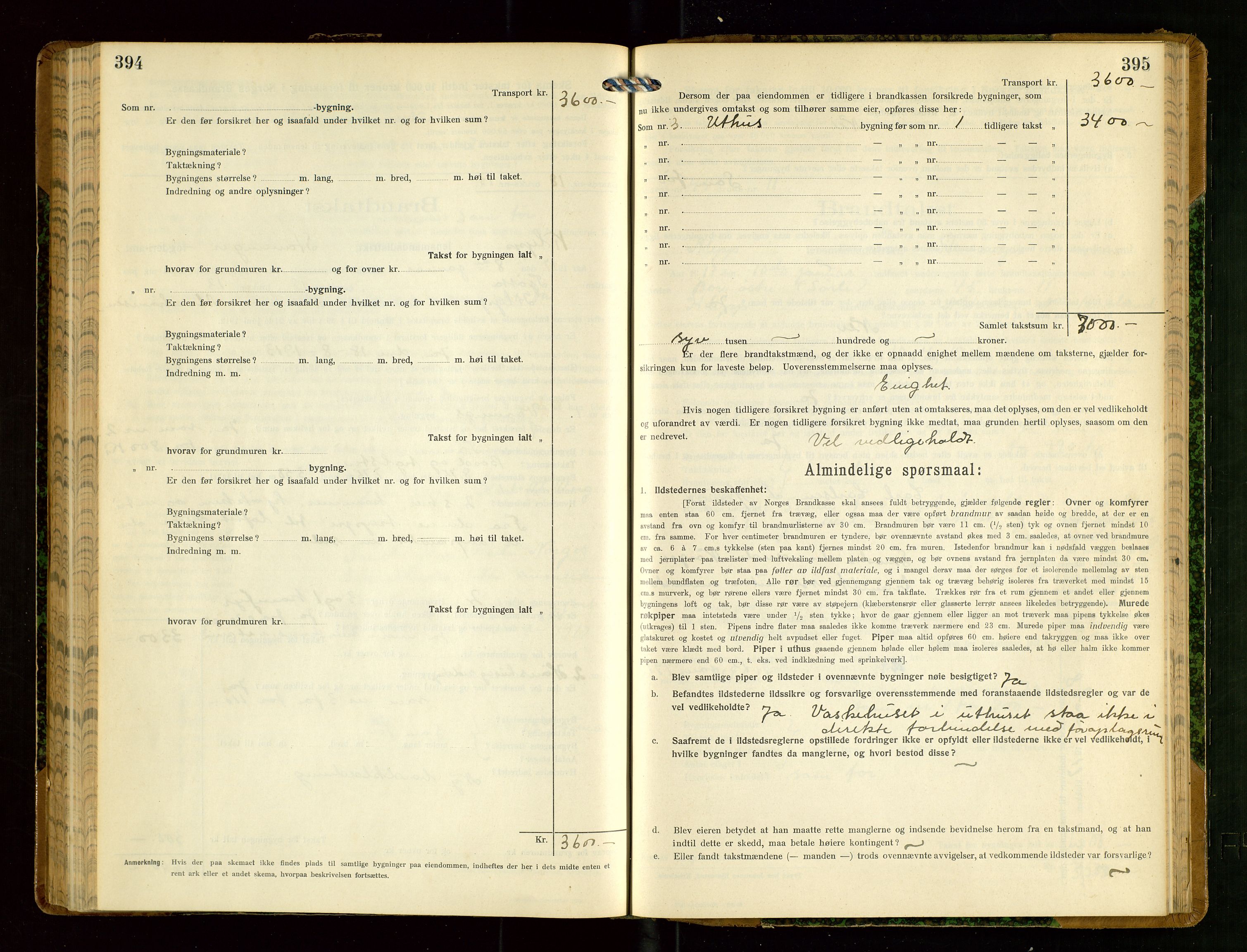 Klepp lensmannskontor, AV/SAST-A-100163/Goc/L0008: "Brandtakstprotokol" m/register, 1914-1917, s. 394-395