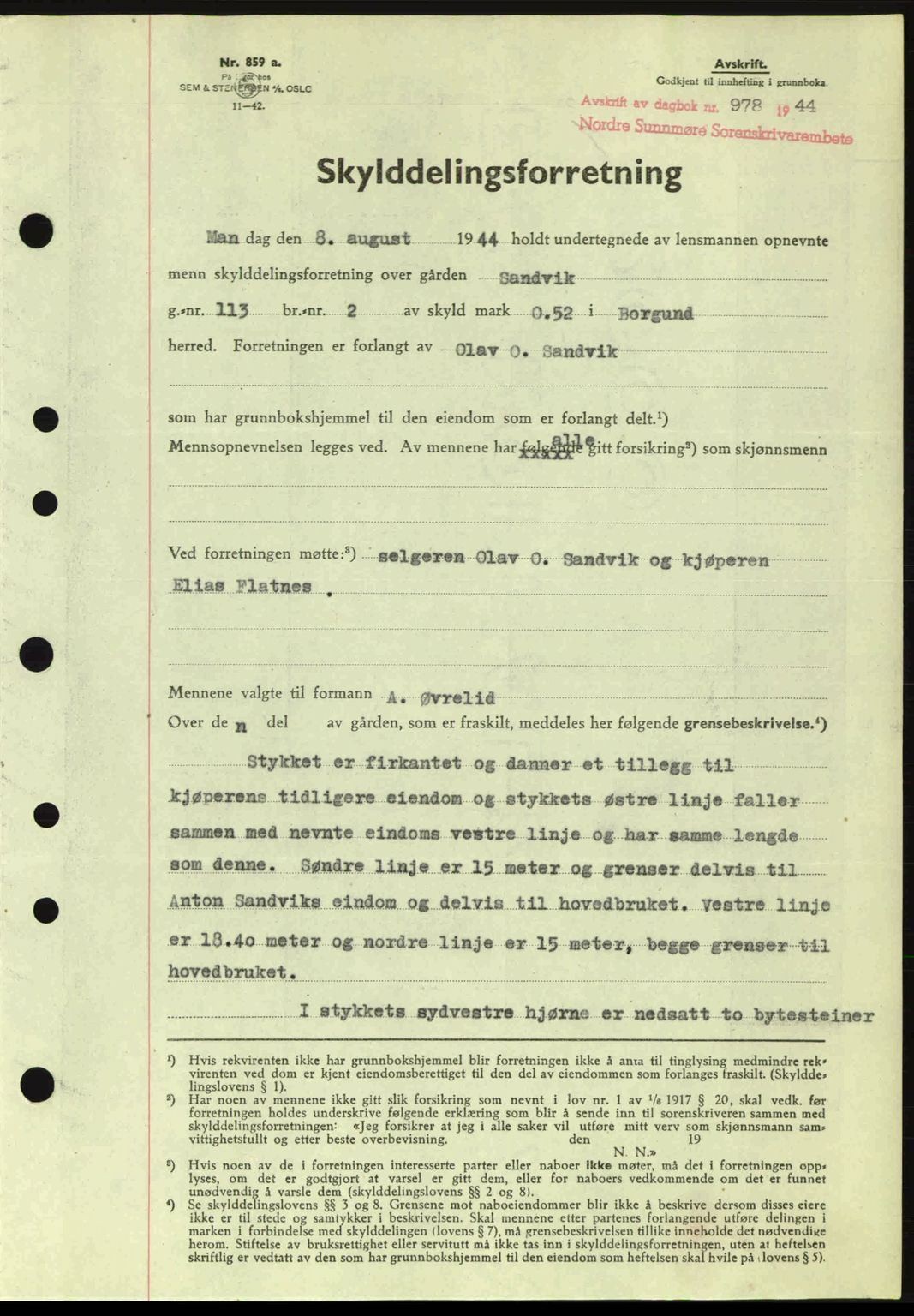Nordre Sunnmøre sorenskriveri, SAT/A-0006/1/2/2C/2Ca: Pantebok nr. A18, 1944-1944, Dagboknr: 978/1944