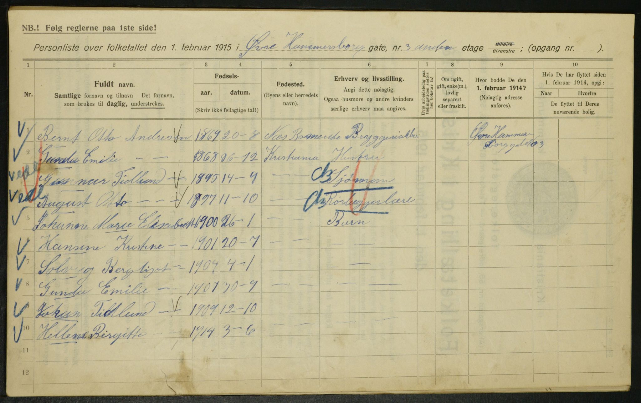 OBA, Kommunal folketelling 1.2.1915 for Kristiania, 1915, s. 130468