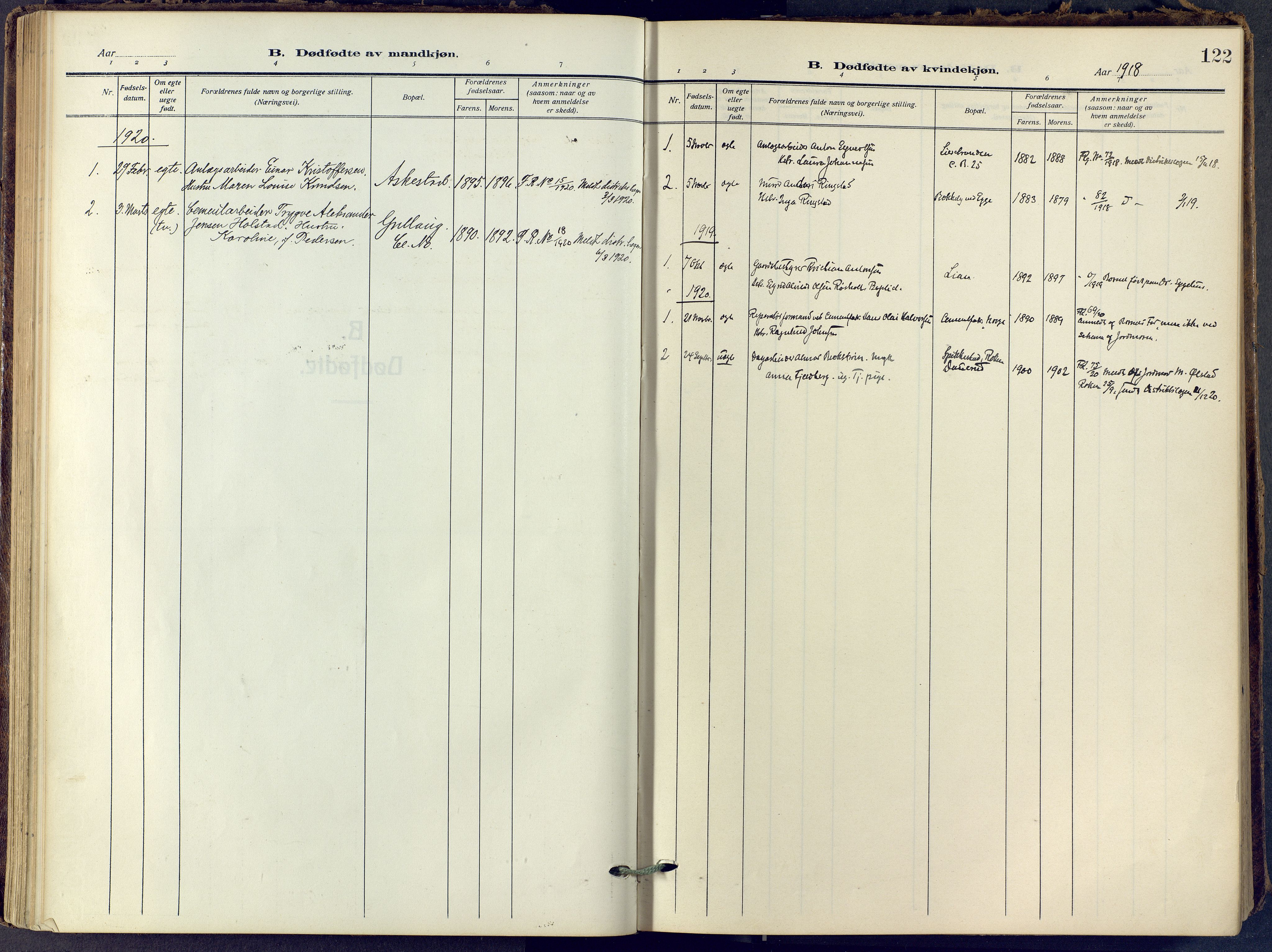 Lier kirkebøker, SAKO/A-230/F/Fa/L0019: Ministerialbok nr. I 19, 1918-1928, s. 122