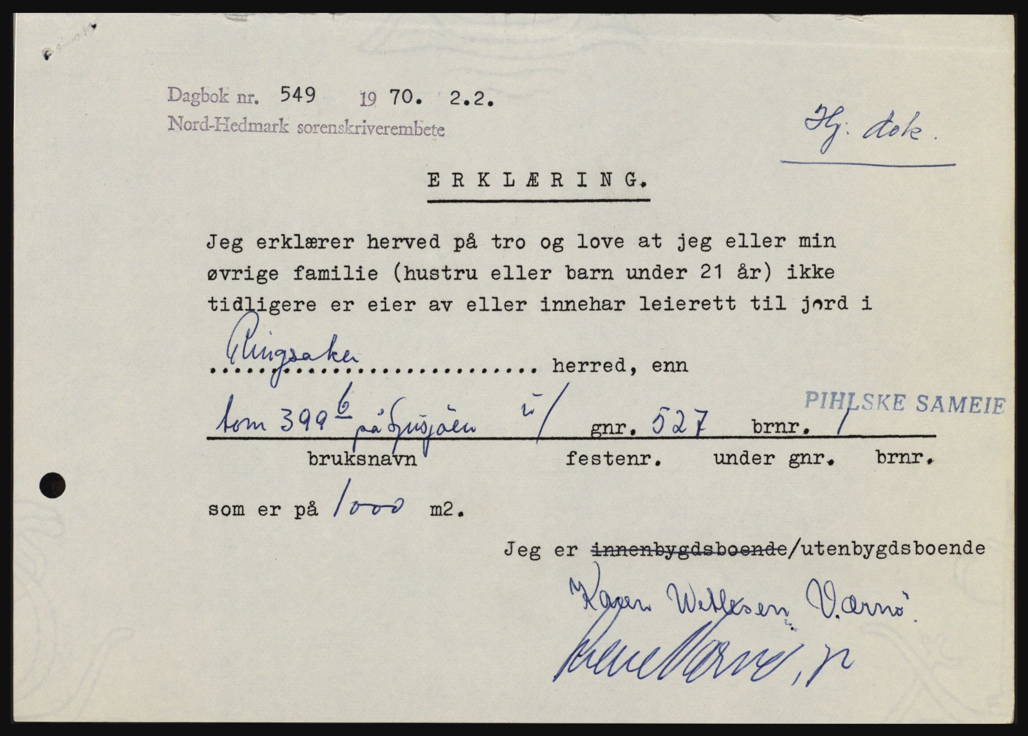 Nord-Hedmark sorenskriveri, SAH/TING-012/H/Hc/L0033: Pantebok nr. 33, 1970-1970, Dagboknr: 549/1970