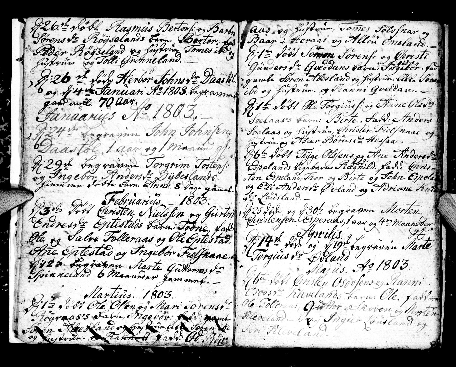 Bjelland sokneprestkontor, SAK/1111-0005/F/Fa/Fab/L0001: Ministerialbok nr. A 1, 1799-1810