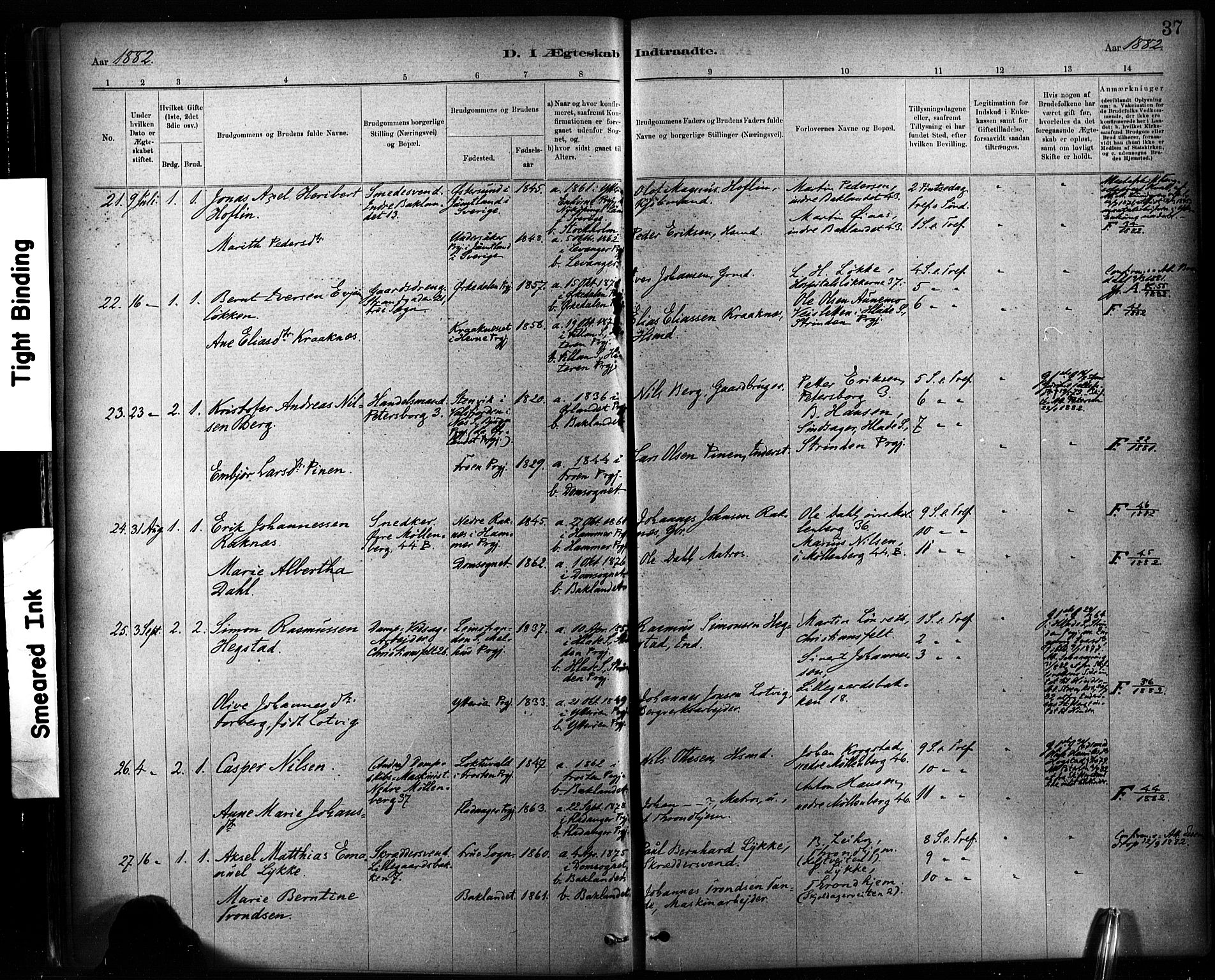 Ministerialprotokoller, klokkerbøker og fødselsregistre - Sør-Trøndelag, SAT/A-1456/604/L0189: Ministerialbok nr. 604A10, 1878-1892, s. 37