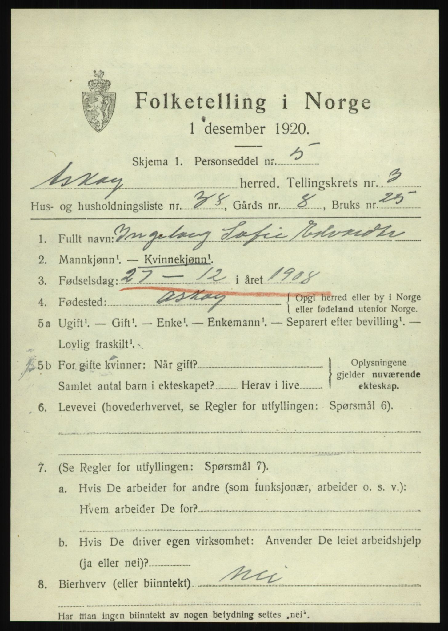 SAB, Folketelling 1920 for 1247 Askøy herred, 1920, s. 6850