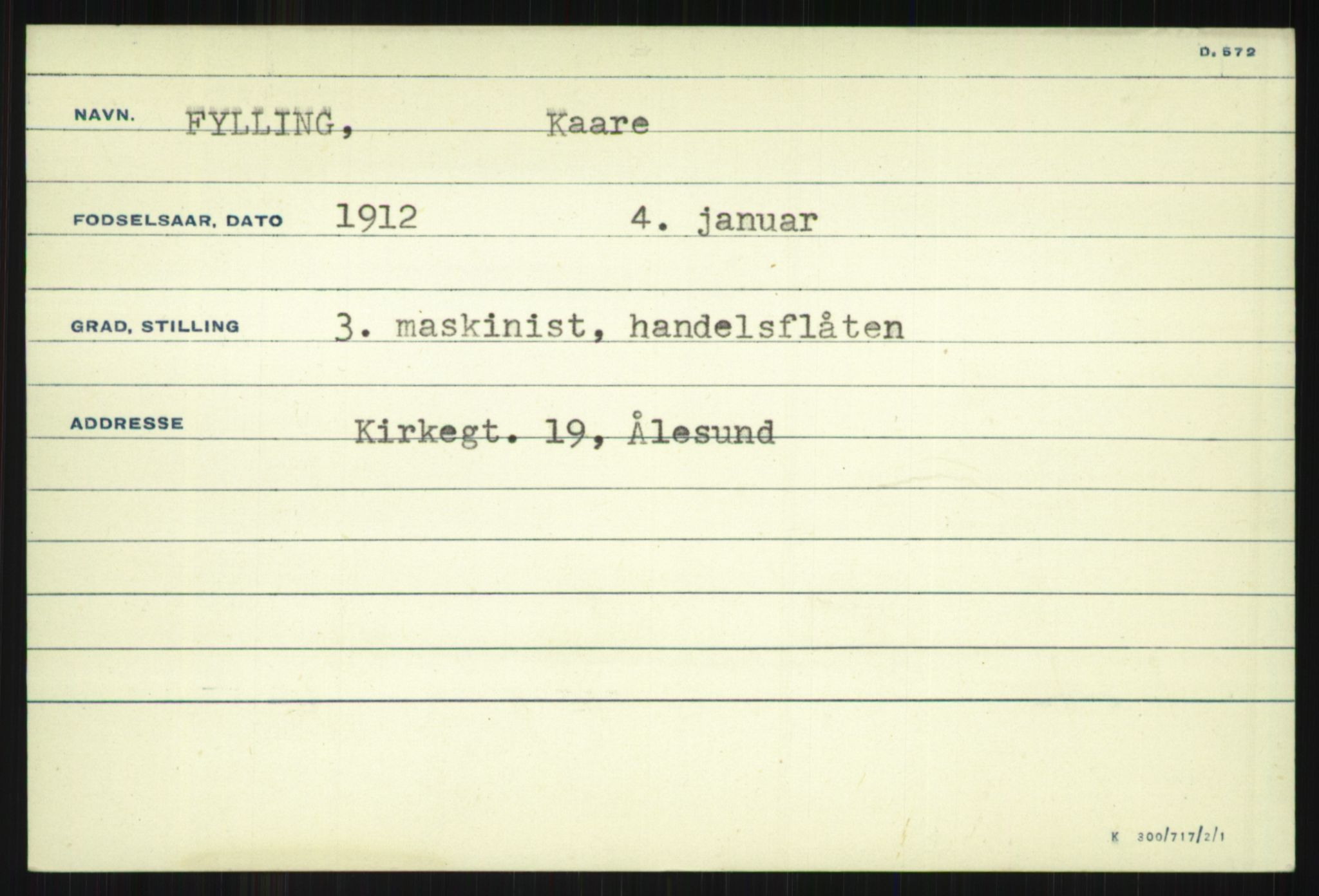 Direktoratet for sjømenn, AV/RA-S-3545/G/Gi/L0005: Kartotek over krigsdekorasjoner tildelt nordmenn under krigen, 1940-1945, s. 653