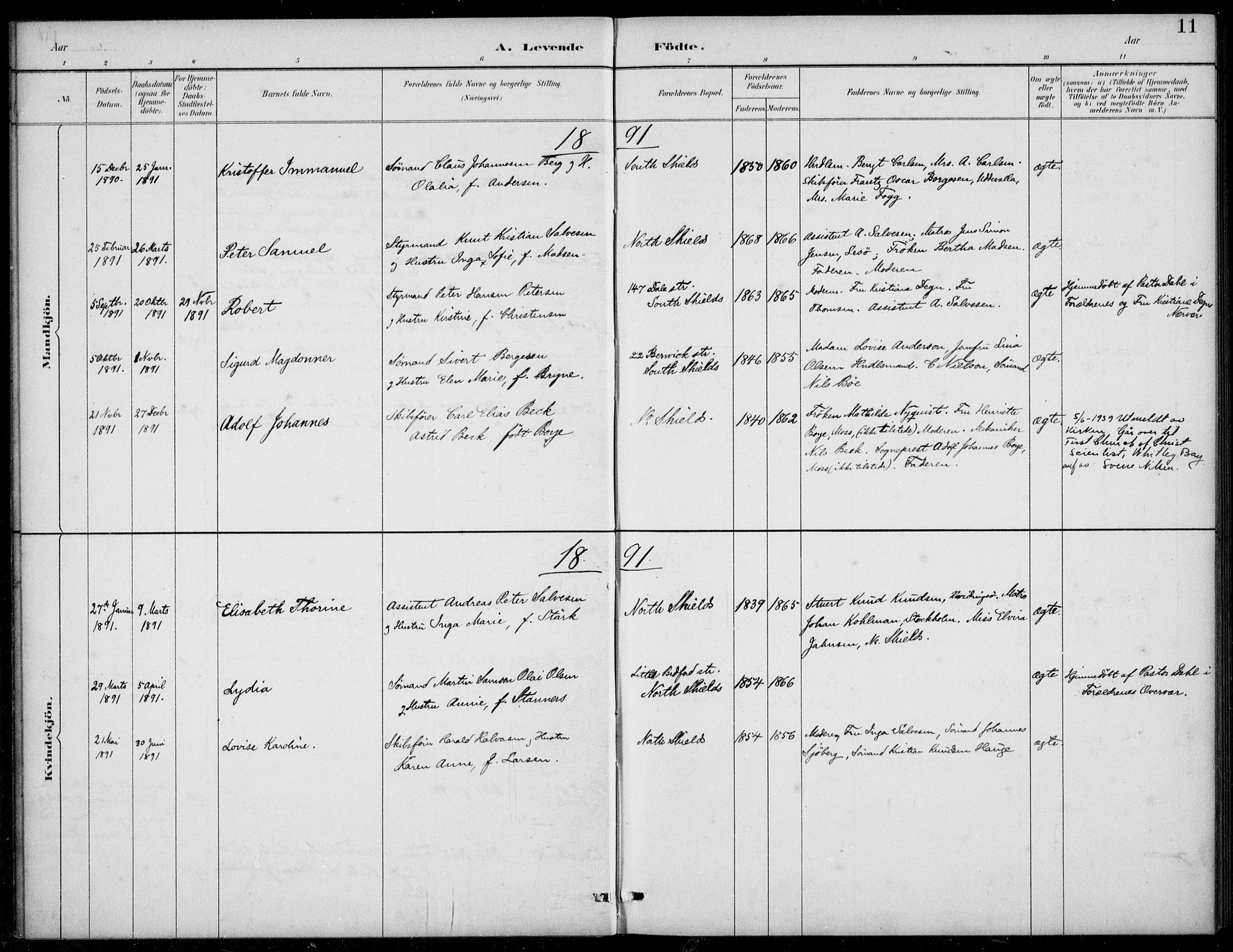Den norske sjømannsmisjon i utlandet/Tyne-havnene (North Shields og New Castle), AV/SAB-SAB/PA-0101/H/Ha/L0002: Ministerialbok nr. A 2, 1883-1938, s. 11