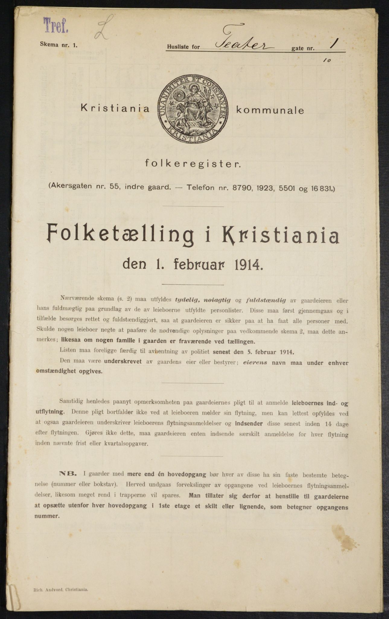 OBA, Kommunal folketelling 1.2.1914 for Kristiania, 1914, s. 107723
