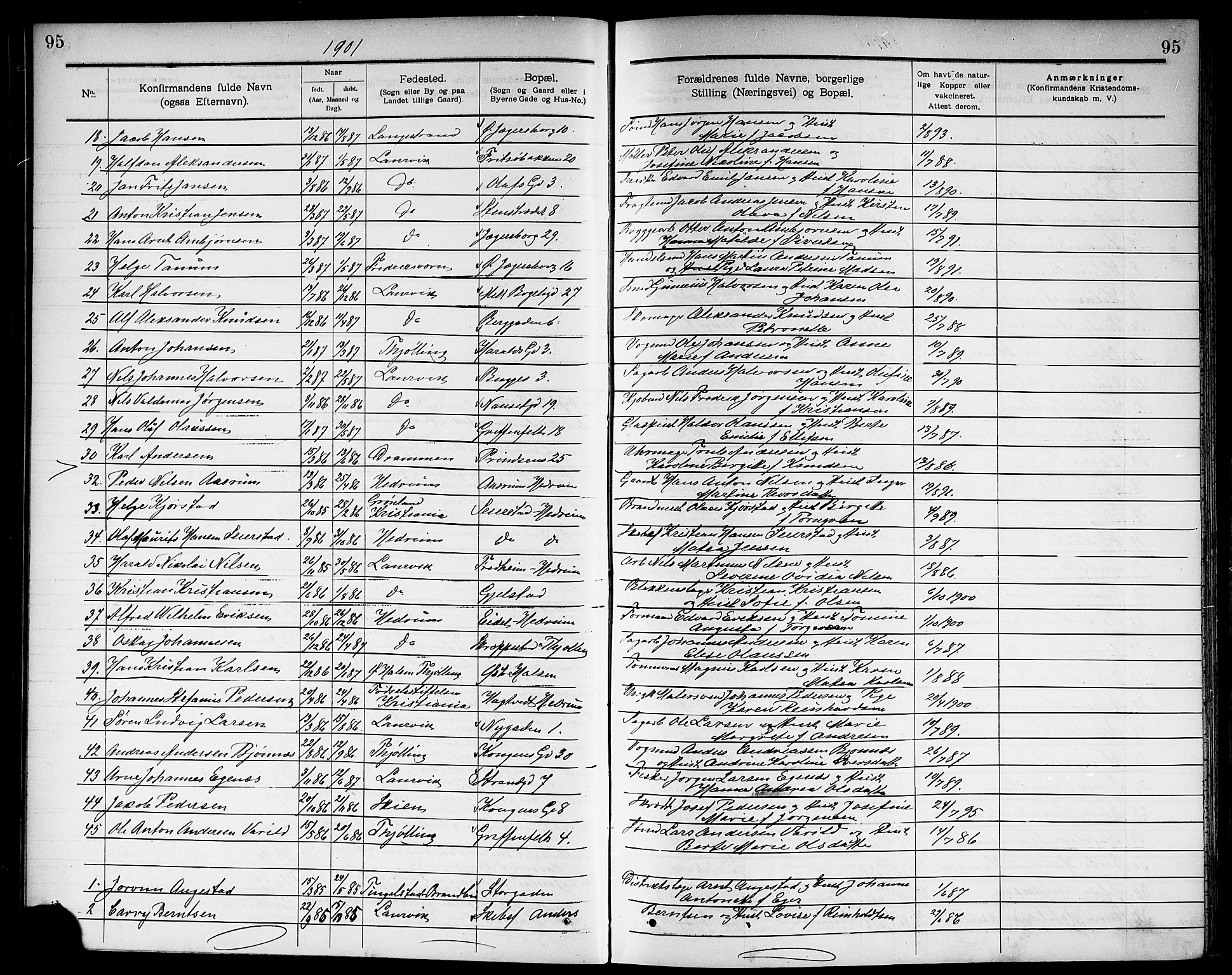 Larvik kirkebøker, AV/SAKO-A-352/G/Ga/L0006: Klokkerbok nr. I 6, 1888-1917, s. 95