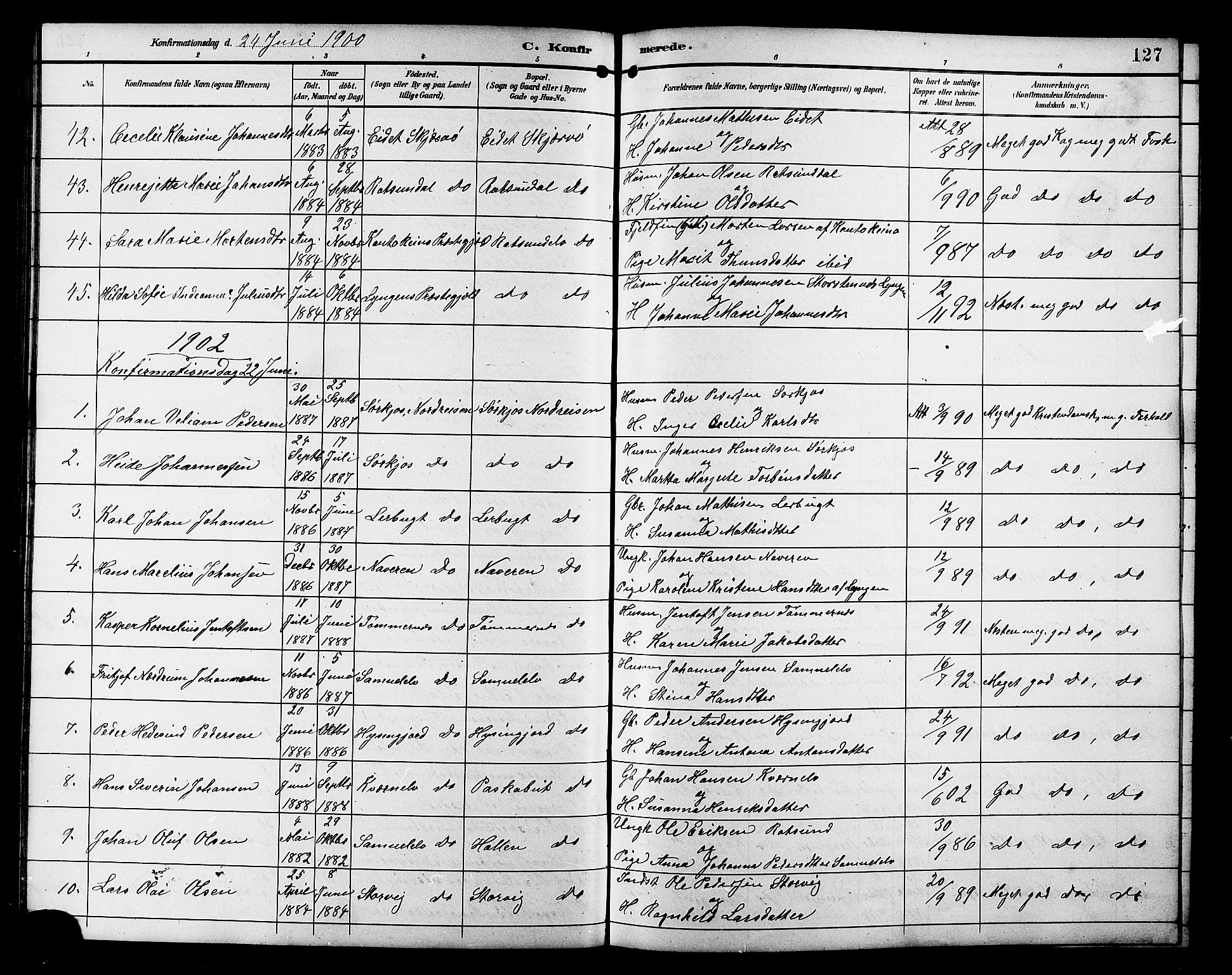 Skjervøy sokneprestkontor, AV/SATØ-S-1300/H/Ha/Hab/L0021klokker: Klokkerbok nr. 21, 1893-1910, s. 127